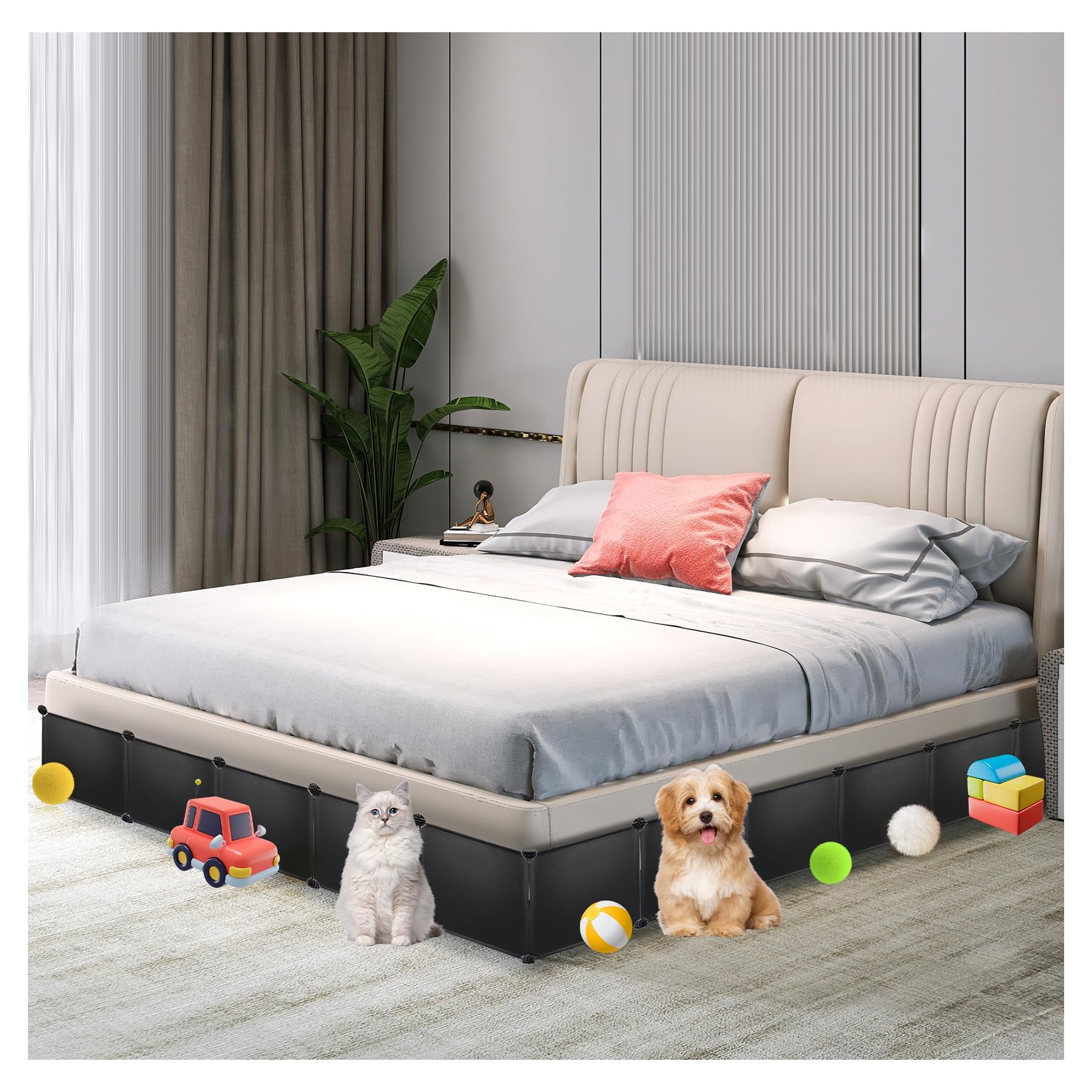 Hiflora 21 Pack Under Bed & Couch Blocker for Pets and Toys - 249" Length, 11.8" Height for One Side of Queen Bed | Includes Sticky Tape, Connectors &