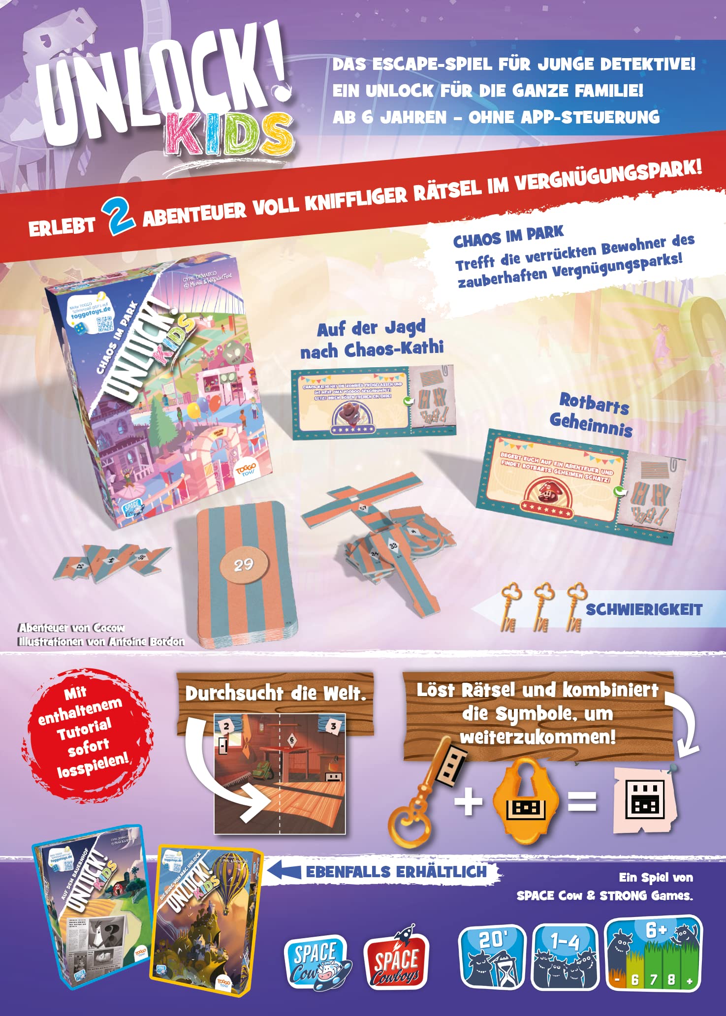 Asmodee, Unlock! Kids - On nach Gold Town, gioco da ragazzi, puzzle 1-4 giocatori, dai 6+ anni, 20 minuti, tedesco