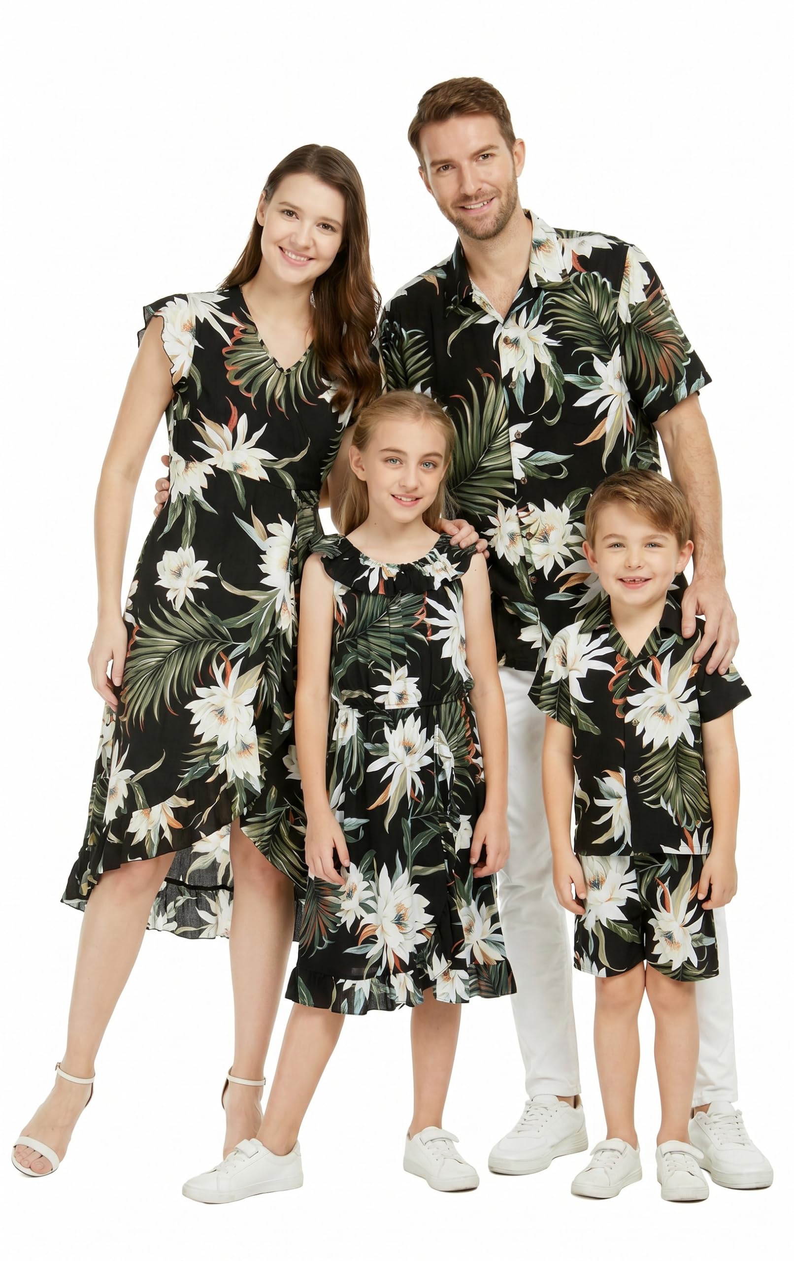 Family Matching Hawaiian Clothes, Wispy Cereus Black