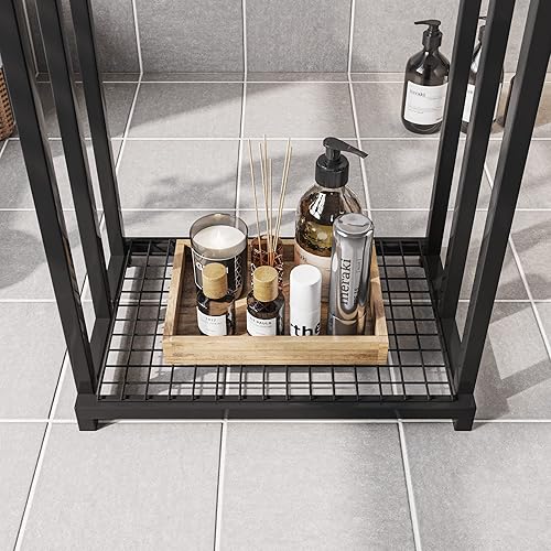 Miniatura 6 de BOFENG Toalleros de metal negro de pie para toallero de baño, soporte de toalla de piso de 3 niveles, toalleros de escalera con estante