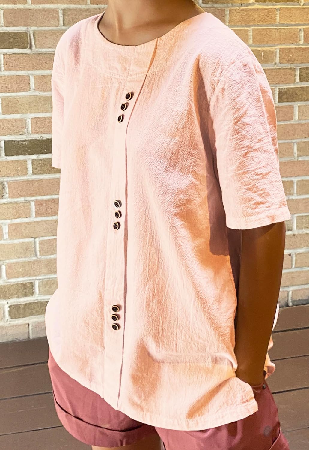 Women Cotton Linen Crew Neck Short Sleeve Tunic, Tee Shirts Tops Loose Fit, Linen Blouse for Women - Image 4