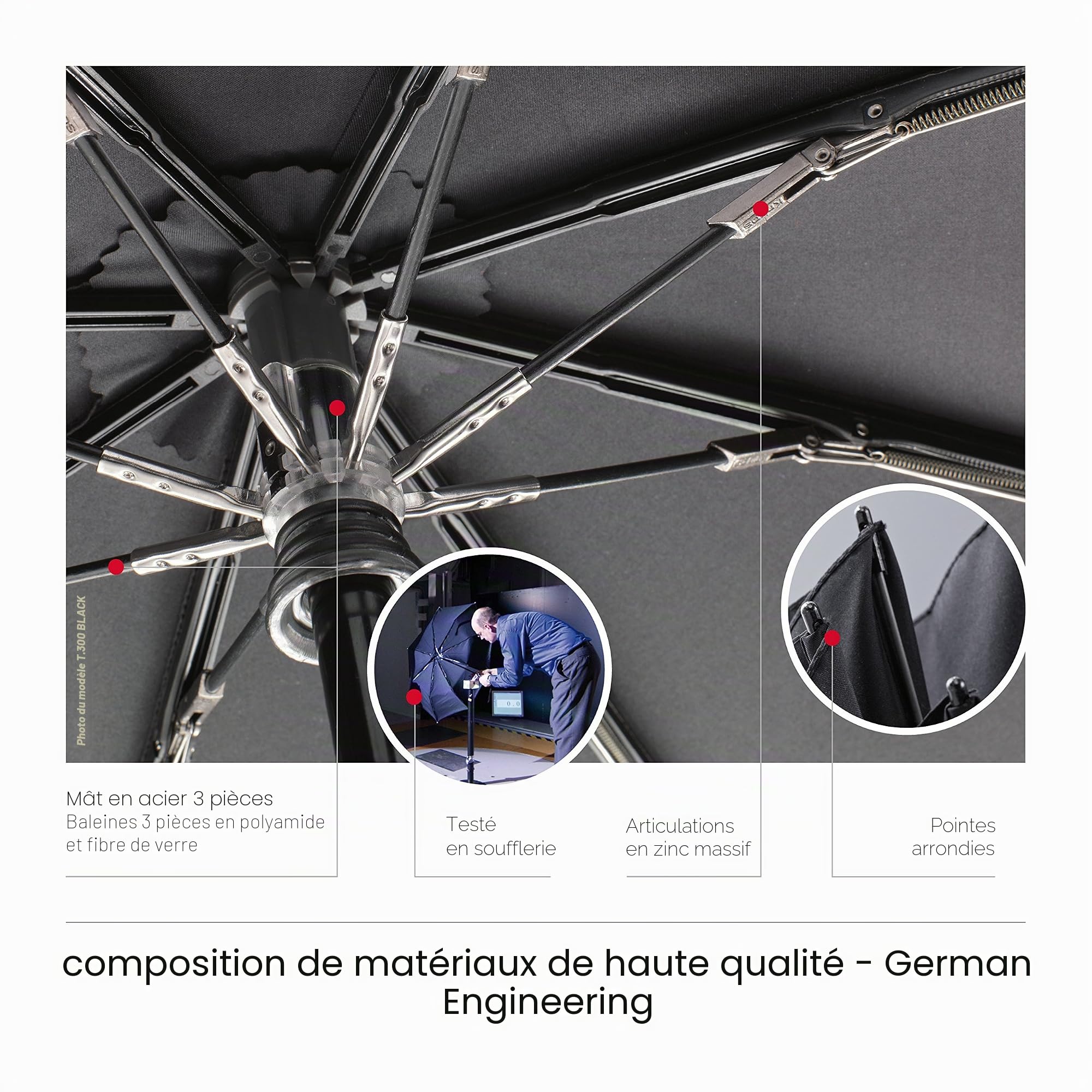 Knirps T.300 Large Duomatic Parapluie Pliant, 32 cm, Noir (Black)