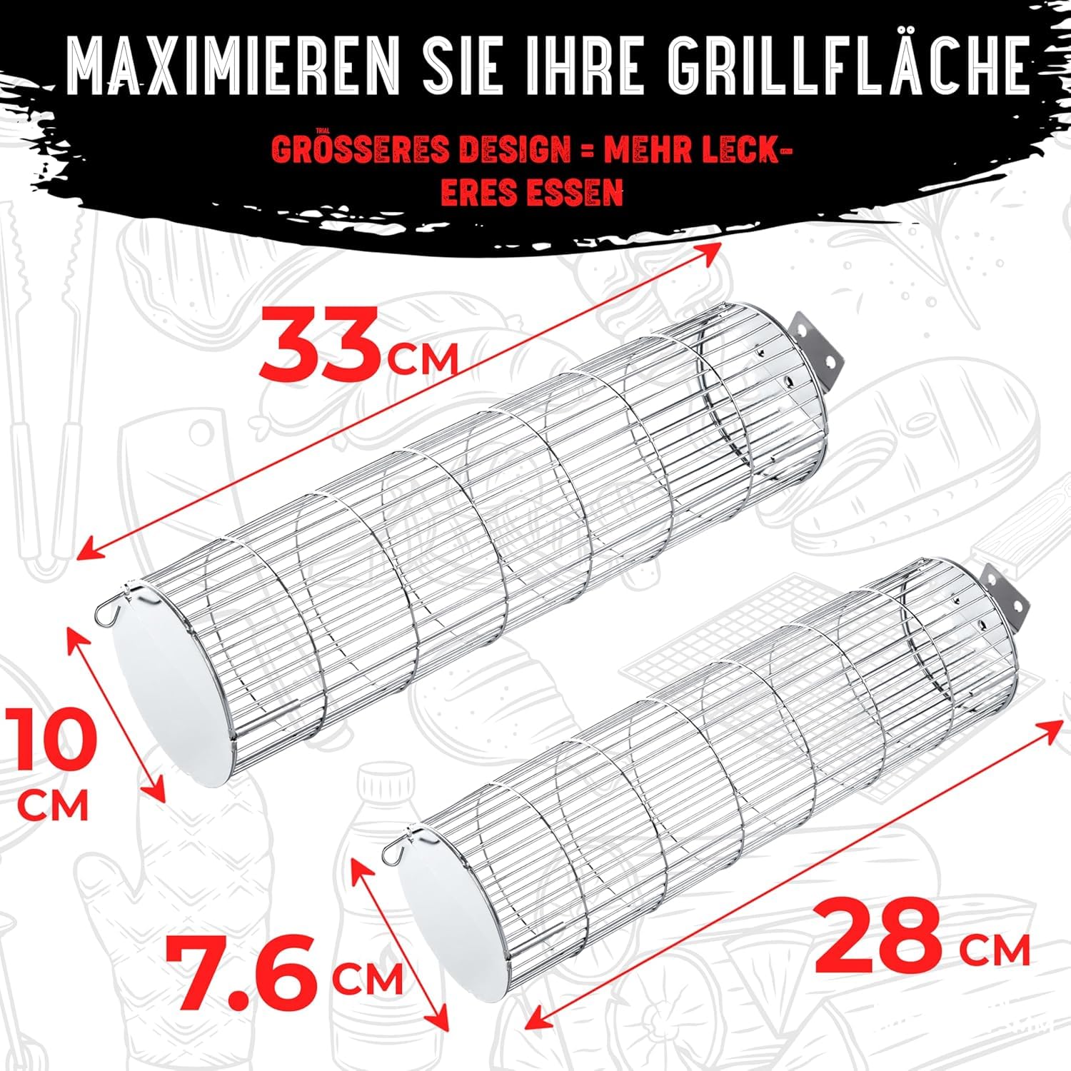 SHIZZO Rollgrillkorb, Stabiler Zylindergrill, Lebensmittelechter Edelstahl, Großer Tragbarer Grillnetzständer Für Camping Im Freien, Kochgriller Für Fisch, 2Er-Set