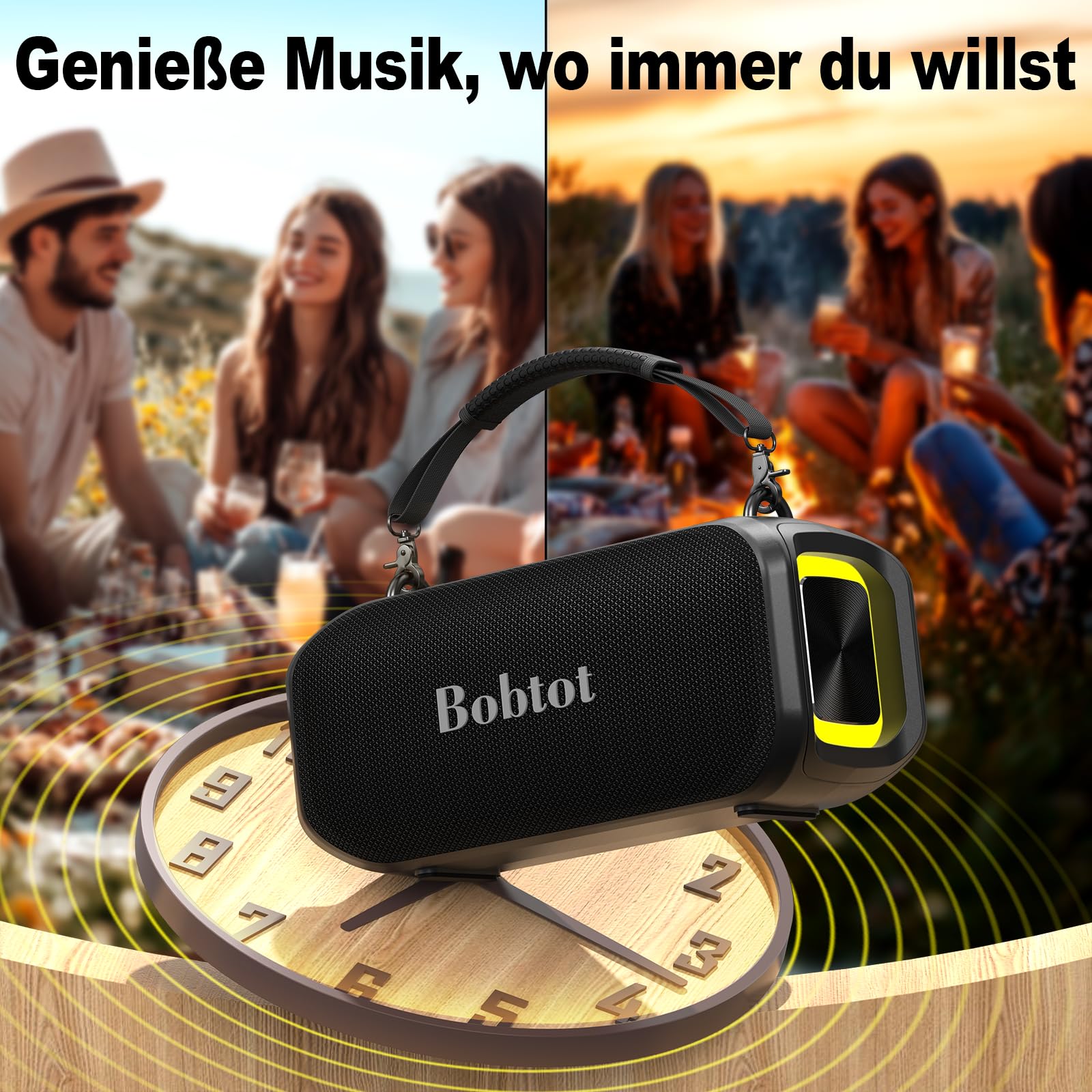 Tragbarer Karaoke-Lautsprecher für Erwachsene, kompakte Gesangsmaschine mit kabellosem Mikrofon, Bluetooth-Lautsprecher mit sattem Bass, magischem Klang und LED-Beleuchtung