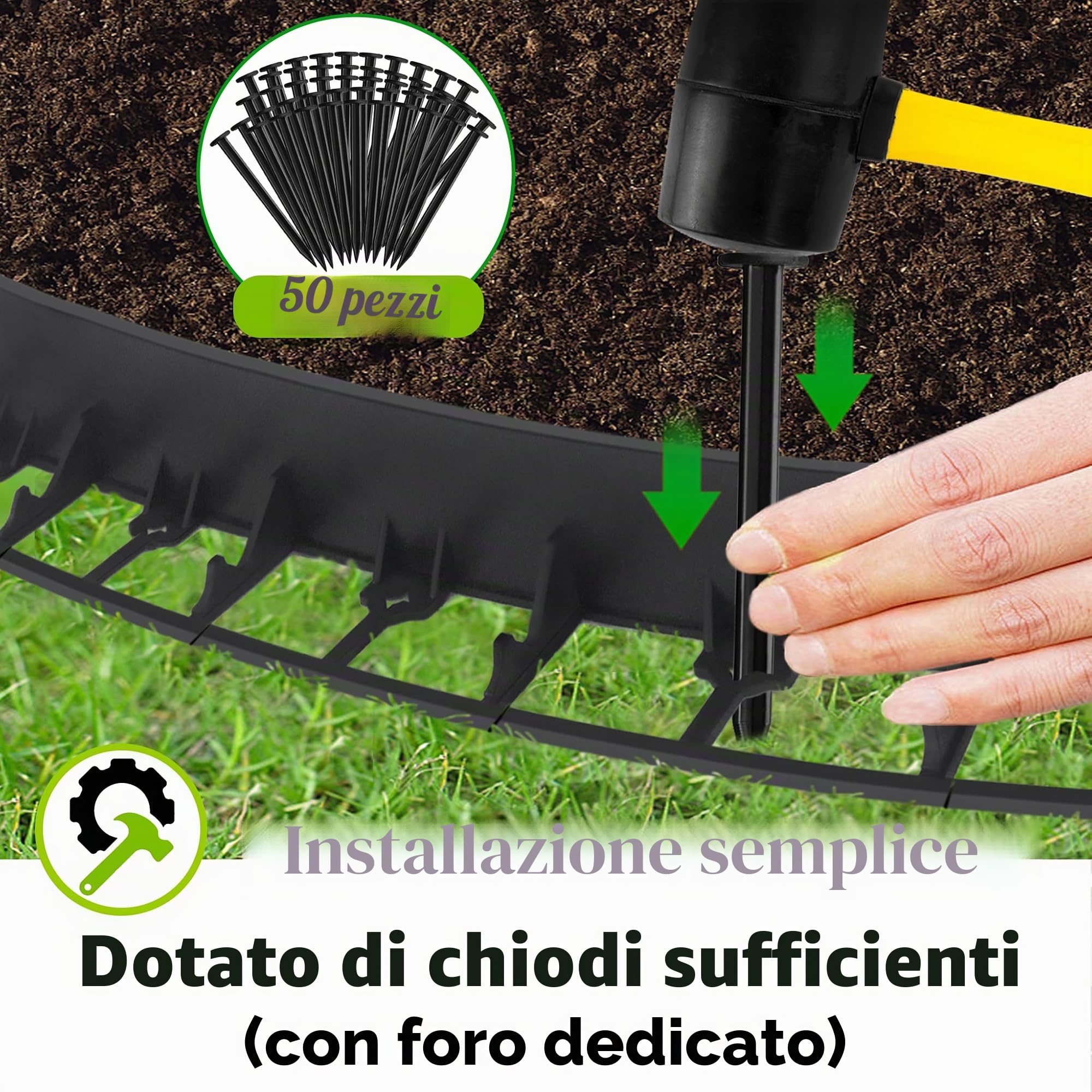 NAIZY Bordo per prato 24 m con 100 ancore, in plastica, pieghevole, bordo per aiuole, bordo alto 7,8 cm per giardino, prato, decorativo, nero (24 pezzi/24 m)