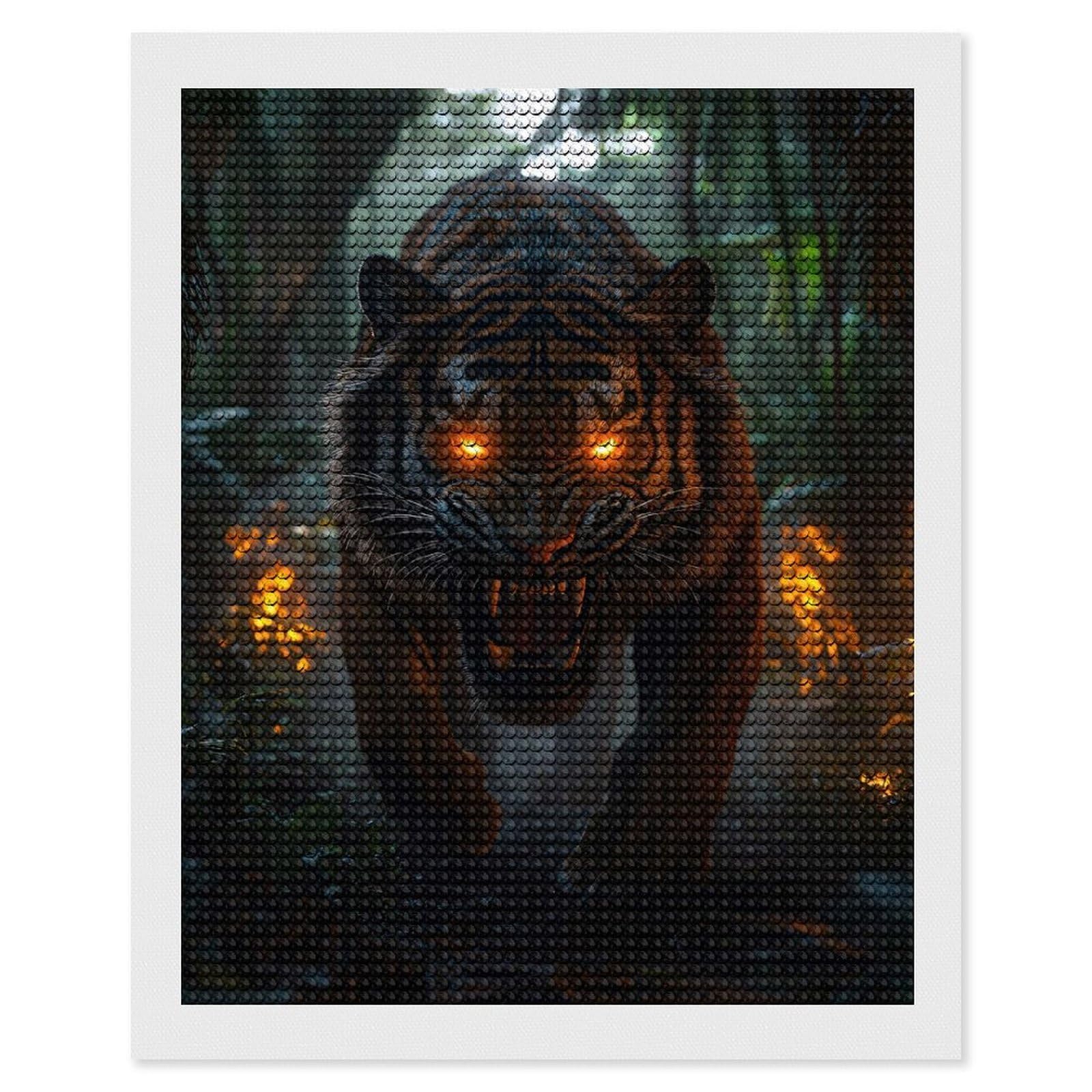 Junmoney Fierce Tiger in Jungle Diamond Art Kit 16"x20", for Beginners, Vintage Style Decor, Good for Quiet Evenings, Festive Craft Gift