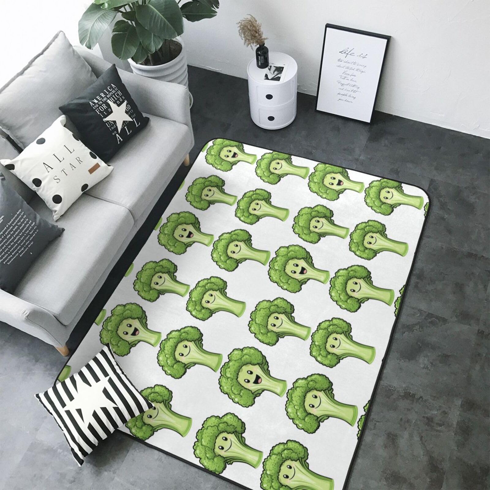 Teppich für Wohnzimmer, niedlicher Cartoon-Blumenkohl-Druck, 12,7 x 17,8 cm, für Schlafzimmer, weich, waschbar, rutschfest, für drinnen und draußen, für Esszimmer, Kinderzimmer, Büro, Dekoration, 203