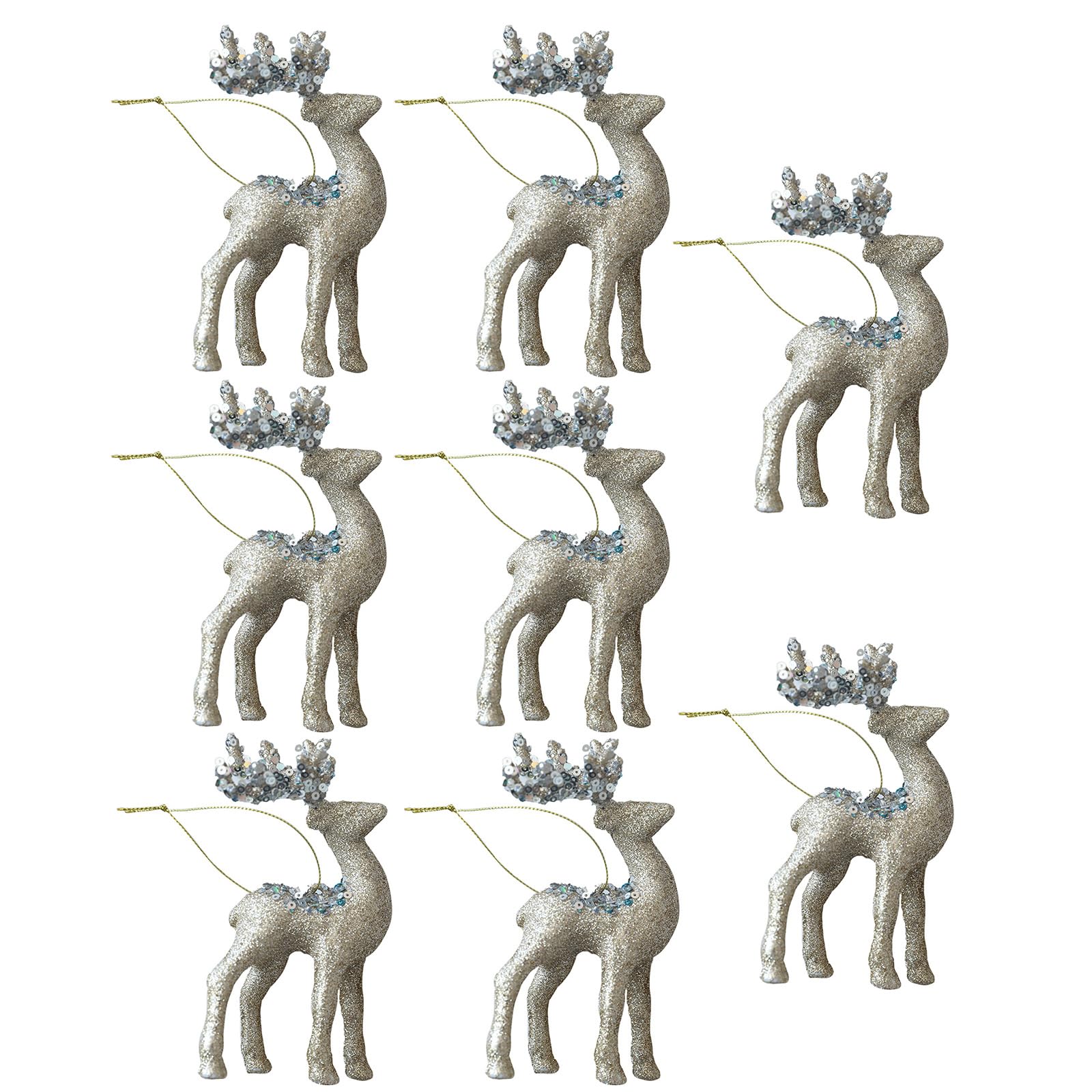 8pcs Christmas Reindeers Ornament Flocking Hanging Baubles with Lanyard Deer Shaped Figurines for Festives Decoration PVC Reindeers Statues