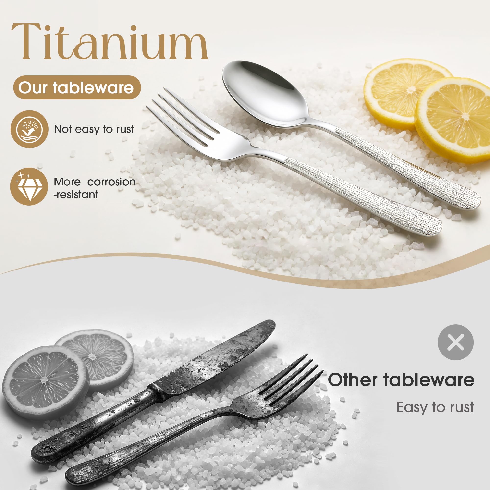 Titanium Silverware Set for 4, 20 Pcs Hammered Silverware Set — Amazon image 5