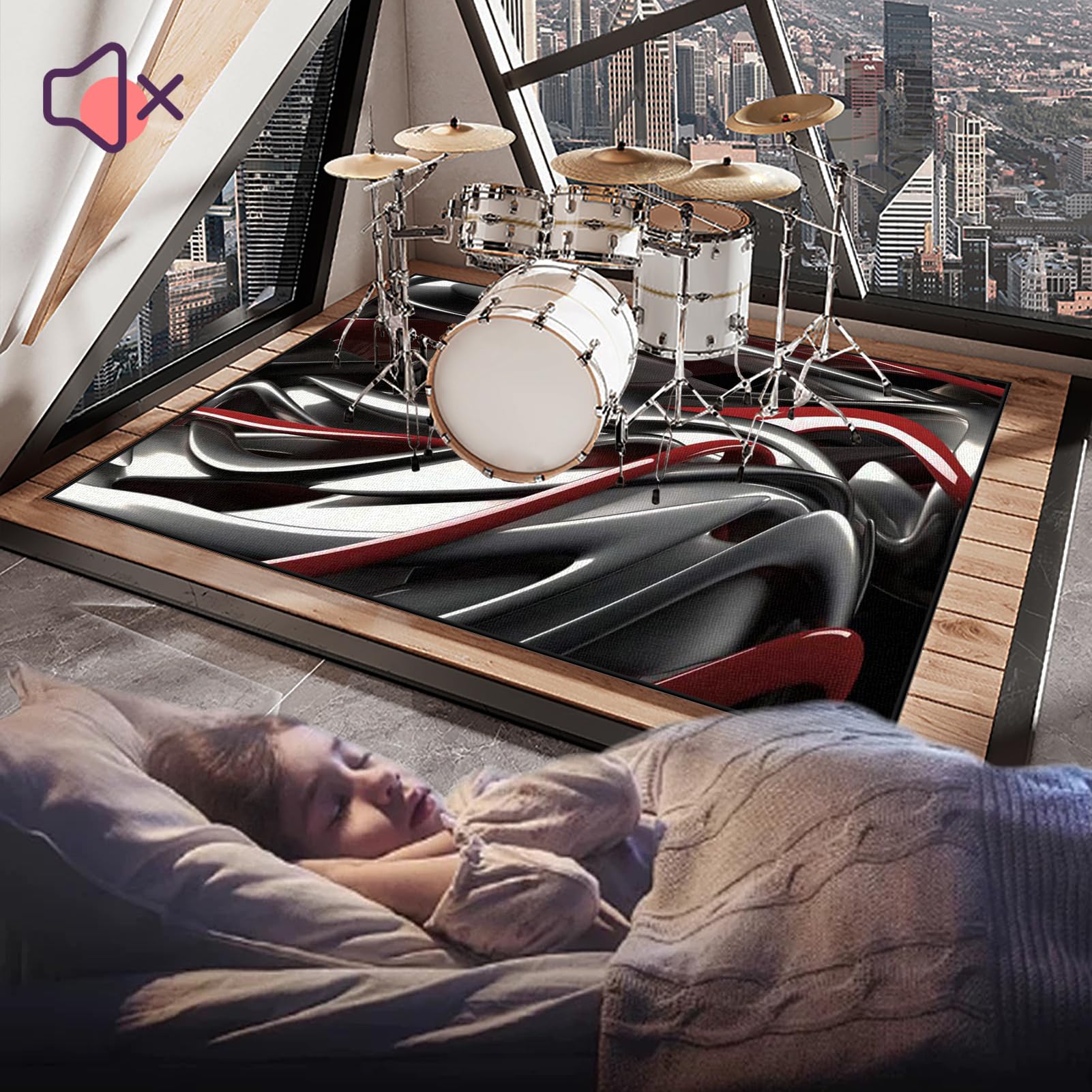 Professionelles Drum Teppich Schlagzeug Teppich, Schallschutzmatte, 160 x 150 cm rutschfeste Trommel Teppiche, Rechteckiges Elektronisches Jazz Schlagzeug Kit, Schallschutzteppich für Studio, Wohnung