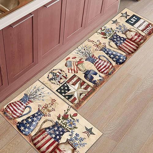 Miniatura 118 de Alfombras y tapetes de cocina Hello Fall, 2 unidades, color azul, naranja, calabaza, hoja de arce, pájaros, alfombras antideslizantes con pasillo