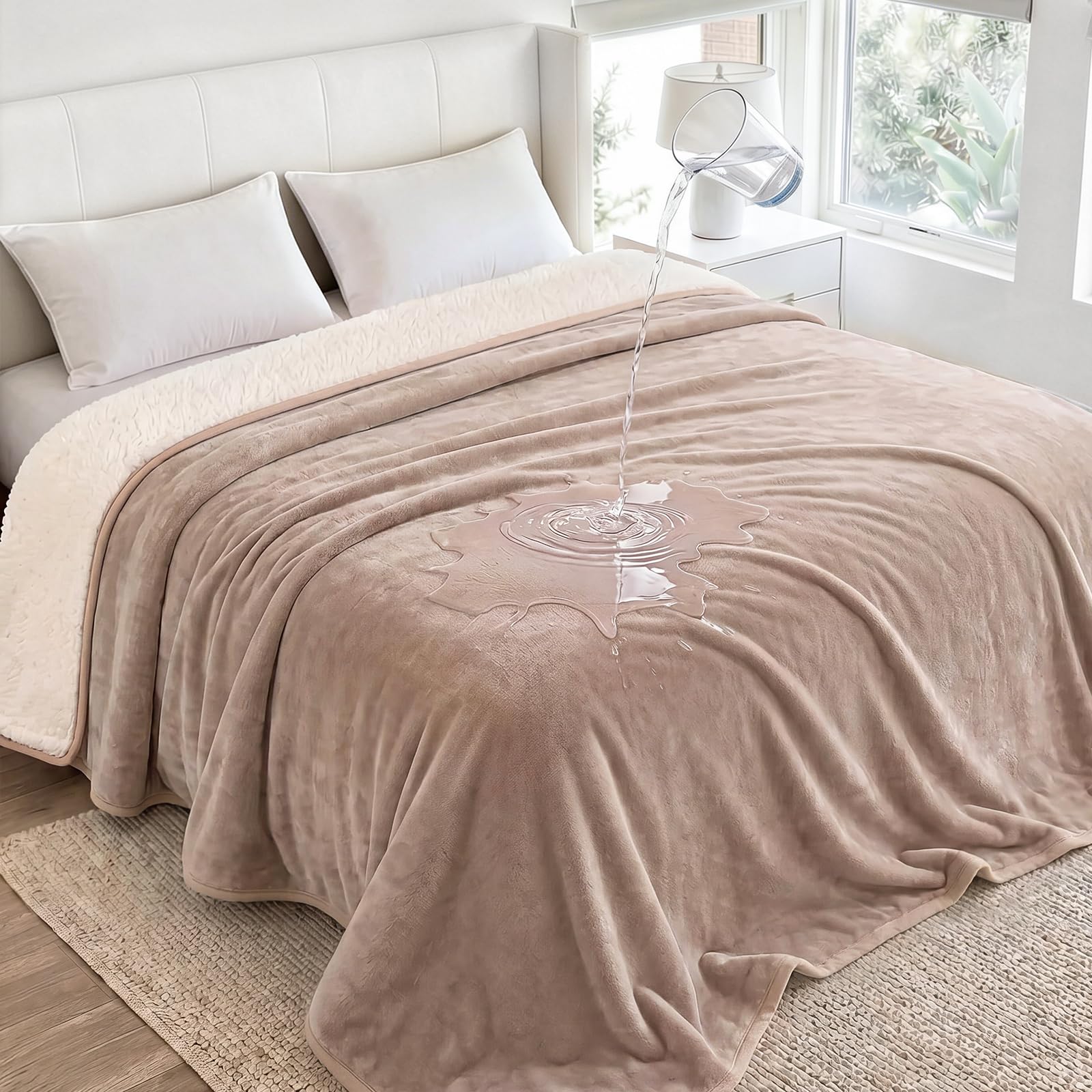 Luciphia Waterproof Pet Blanket, Washable Reversible Sherpa Fleece Throw