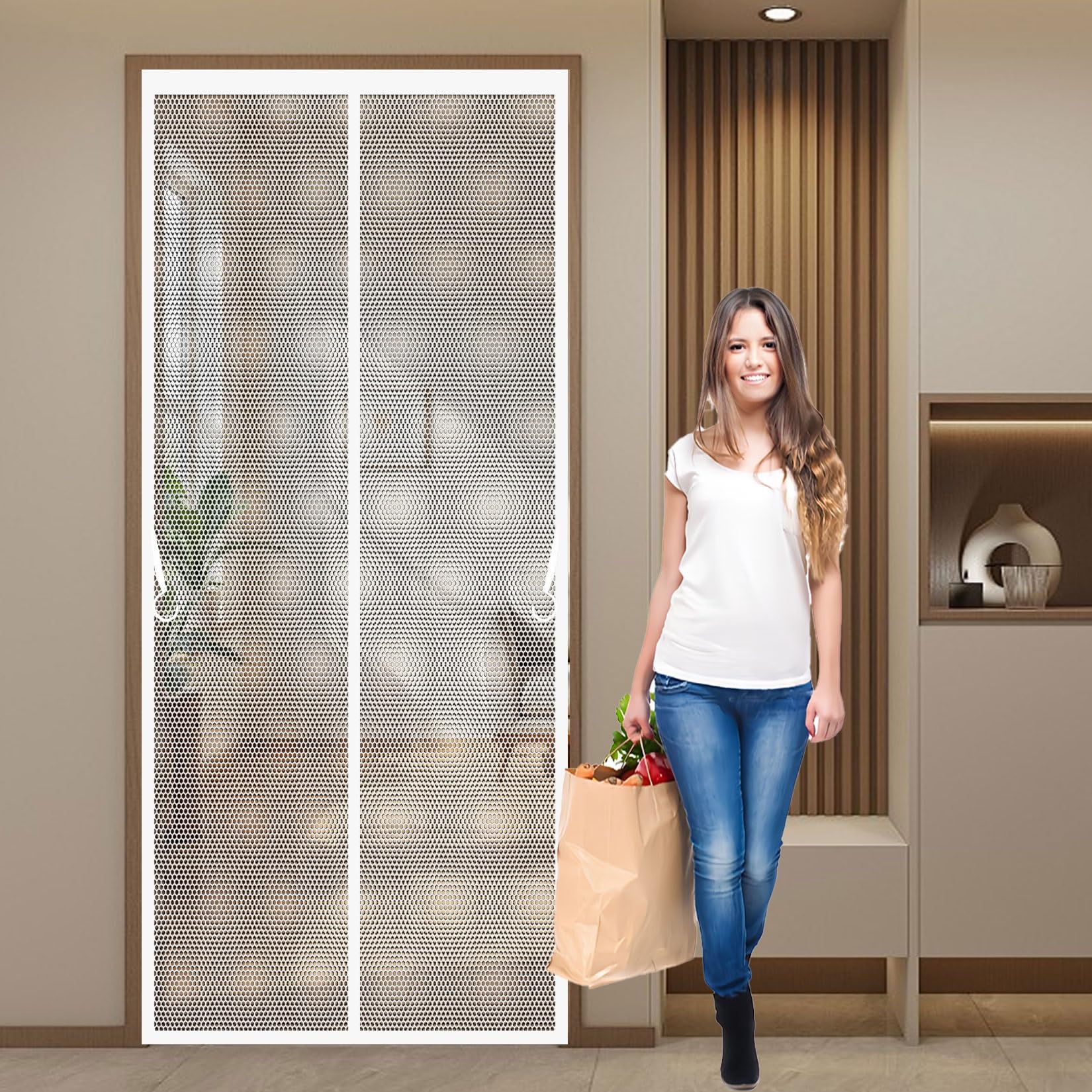 Liujyuan White Magnetic Fly Screen Door 126 X 198 Cm Frame Hook & Loop, Powerful Magnets Flyscreen French Doors, Bug Mesh Curtain Heavy Duty, Lets Fresh Air For Keeping Out Flies,