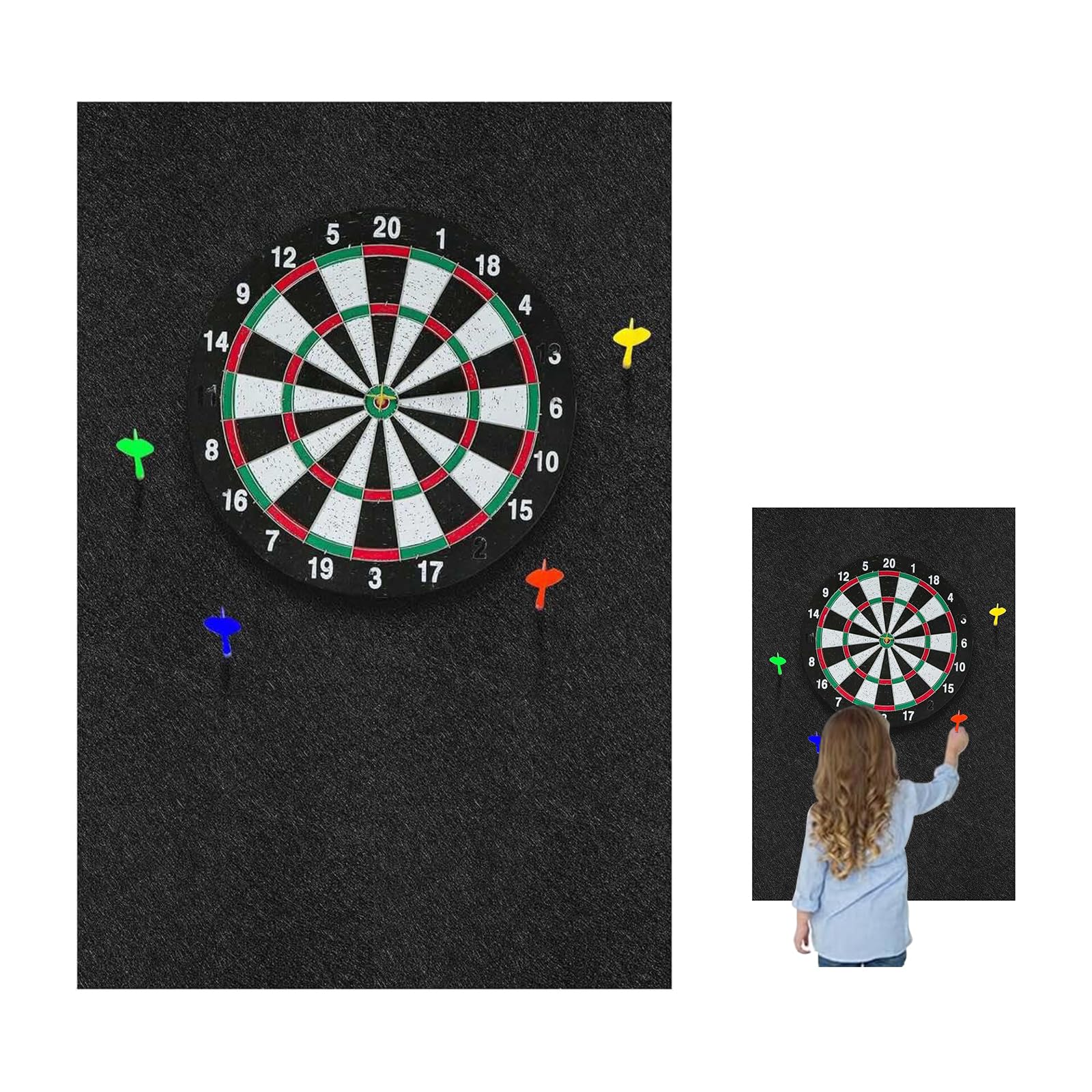 6 PCS Dart Board Wall Protector, Universal 30 * 30 * 1.2cm Felt Dartboard Wall Protection Self-Adhesive Spliced Wall Surround Dart Board Backing (Black)