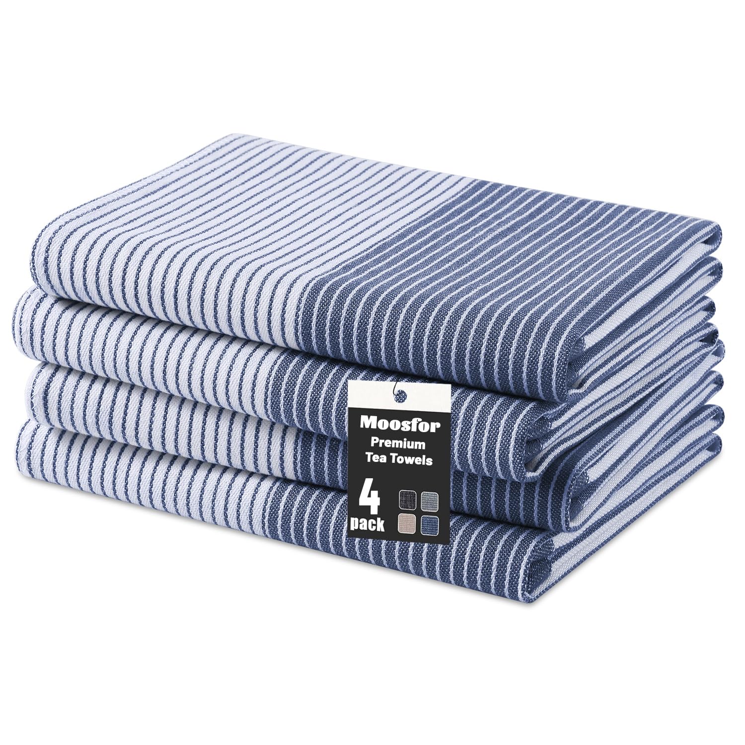 Moosfor 100% Organic Cotton Tea Towels 4 Pk 46 x 72 cm Navy Blue — image 1