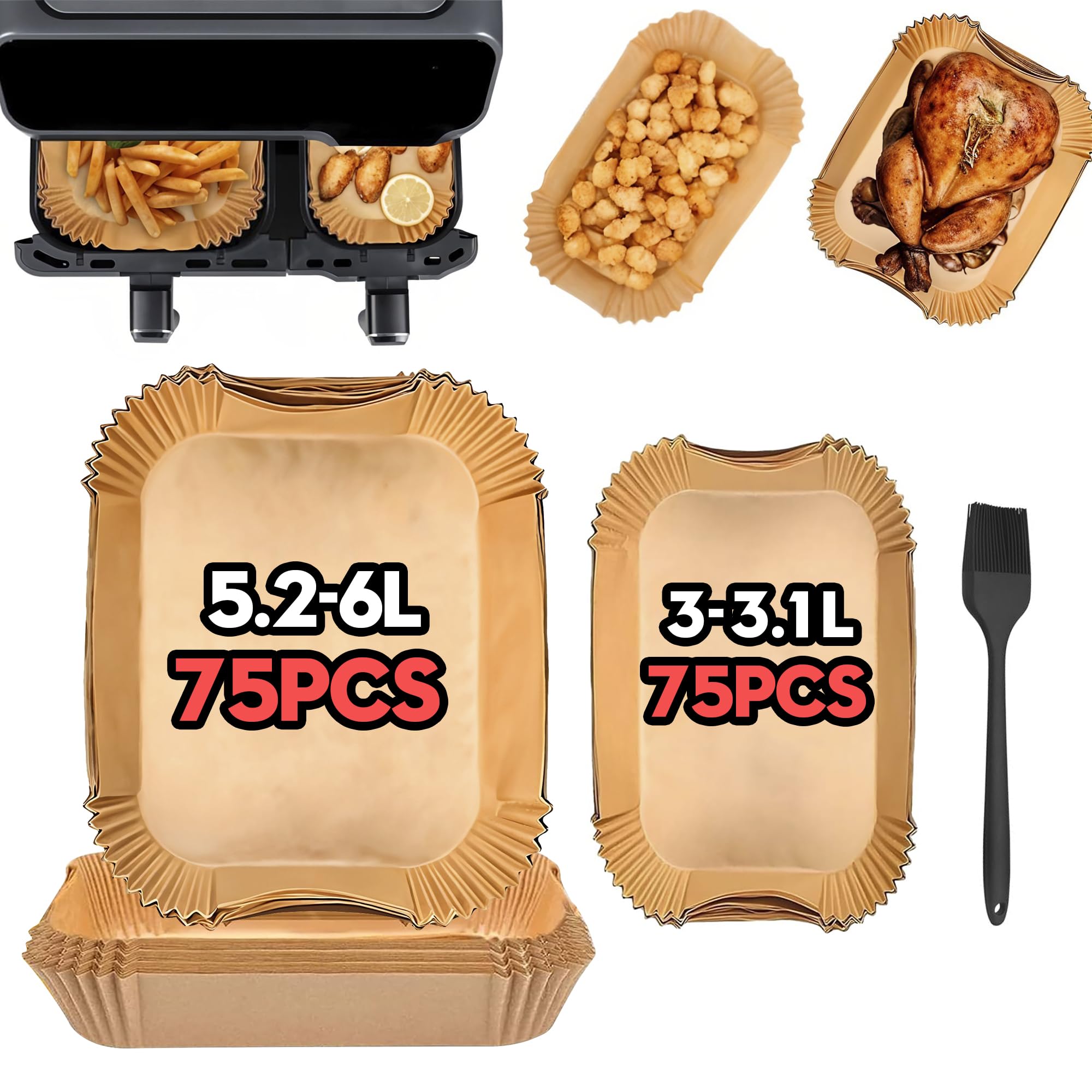 Air Fryer Pieczenia Papieru do Philips Air Fryer 6L/3L Dual Basket NA350/NA550, 150 Sztuk Frytkownicy Na Gorące Powietrze Akcesoria do Tefal EY9018 Dual Easy Fry 5,2L/3,1L & Cecotec 5.5L/3.5L