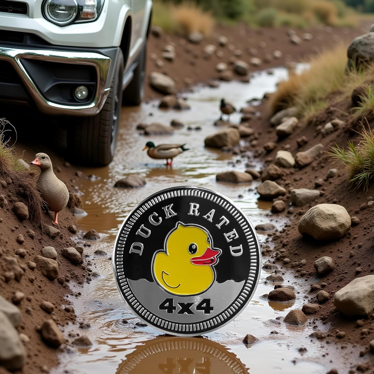 Duck Rated Autocollant rond en métal pour voiture Jeep Wrangler 3D en métal 4 x 4 Jeep Autocollant décoratif pour moto, véhicule, pare-chocs, camions