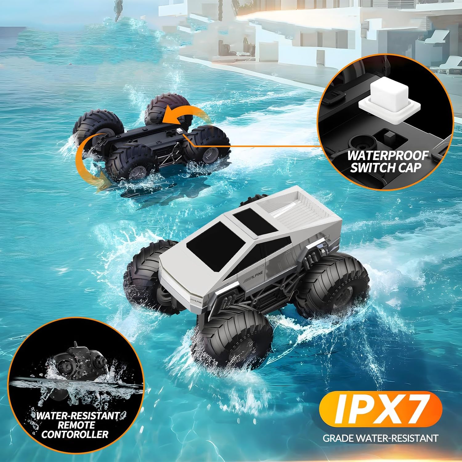 Remote Control Car Cyber RC Truck Toy, 1:16 2.4GHz 4WD Off-Road Amphibious Waterproof Monster Truck for All Terrain, Kids Birthday Gifts for Boys Girls Age 6 7 8 9 10 11 12 Year Olds