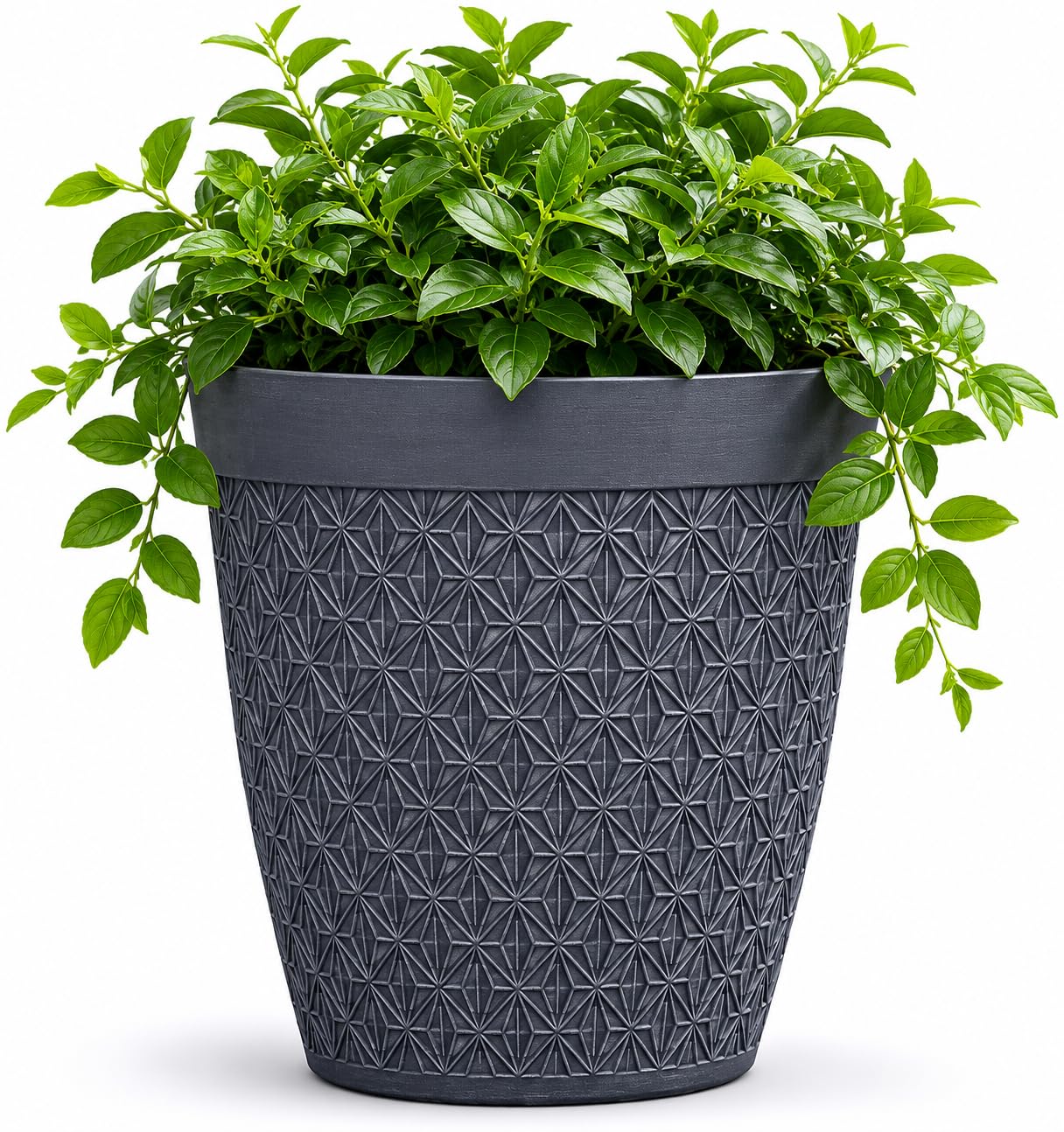 Muddy Hands Light Stone 25 Litre Geometric Plant Pot Large Outdoor Garden Planter – Decorative Tall Round Plastic Flower Pot With Drainage Holes For Trees, Shrubs, Flowers & Patio Plants (Light Stone)