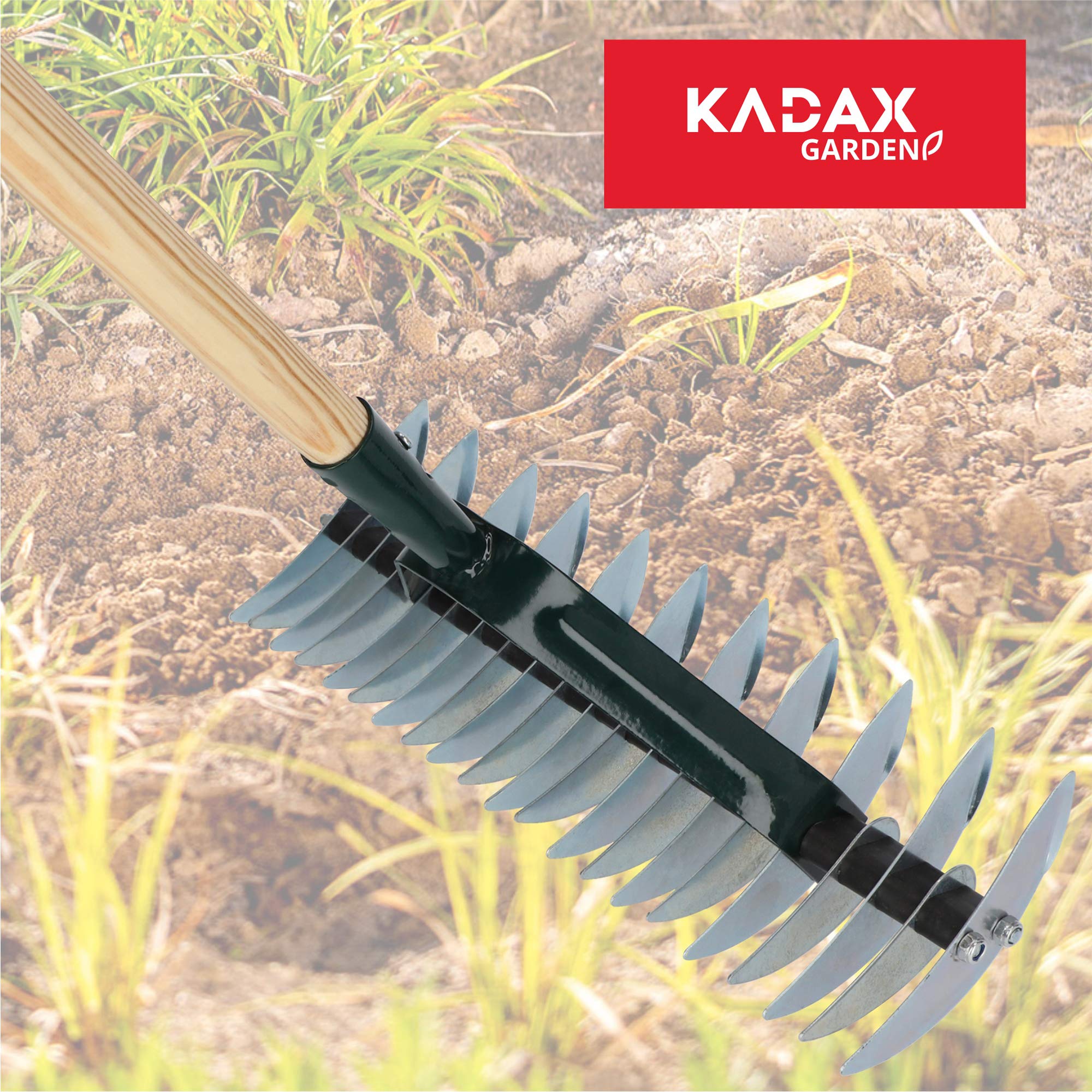 KADAX Scarificateur Manuel avec Manche en Bois et Tête en Acier, Aérateur de Gazon et Sol, Outil d'Aération et de Déchaumage pour Jardin et Pelouse