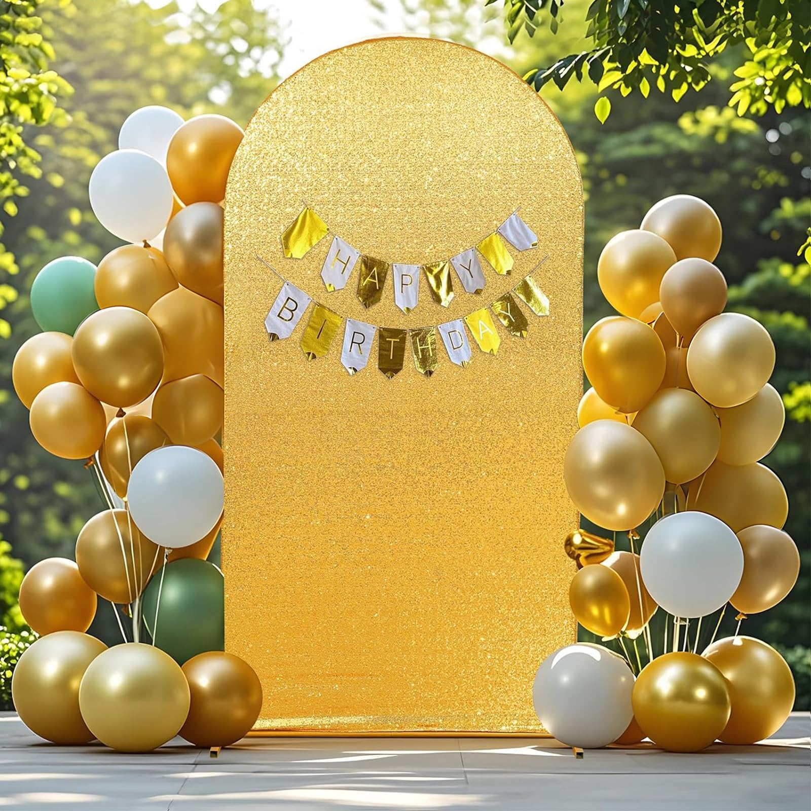 Copertura per sfondo ad arco con paillettes, copertura per arco dorato, per feste di nozze, compleanno, supporto per palloncini (2,2 m, oro)
