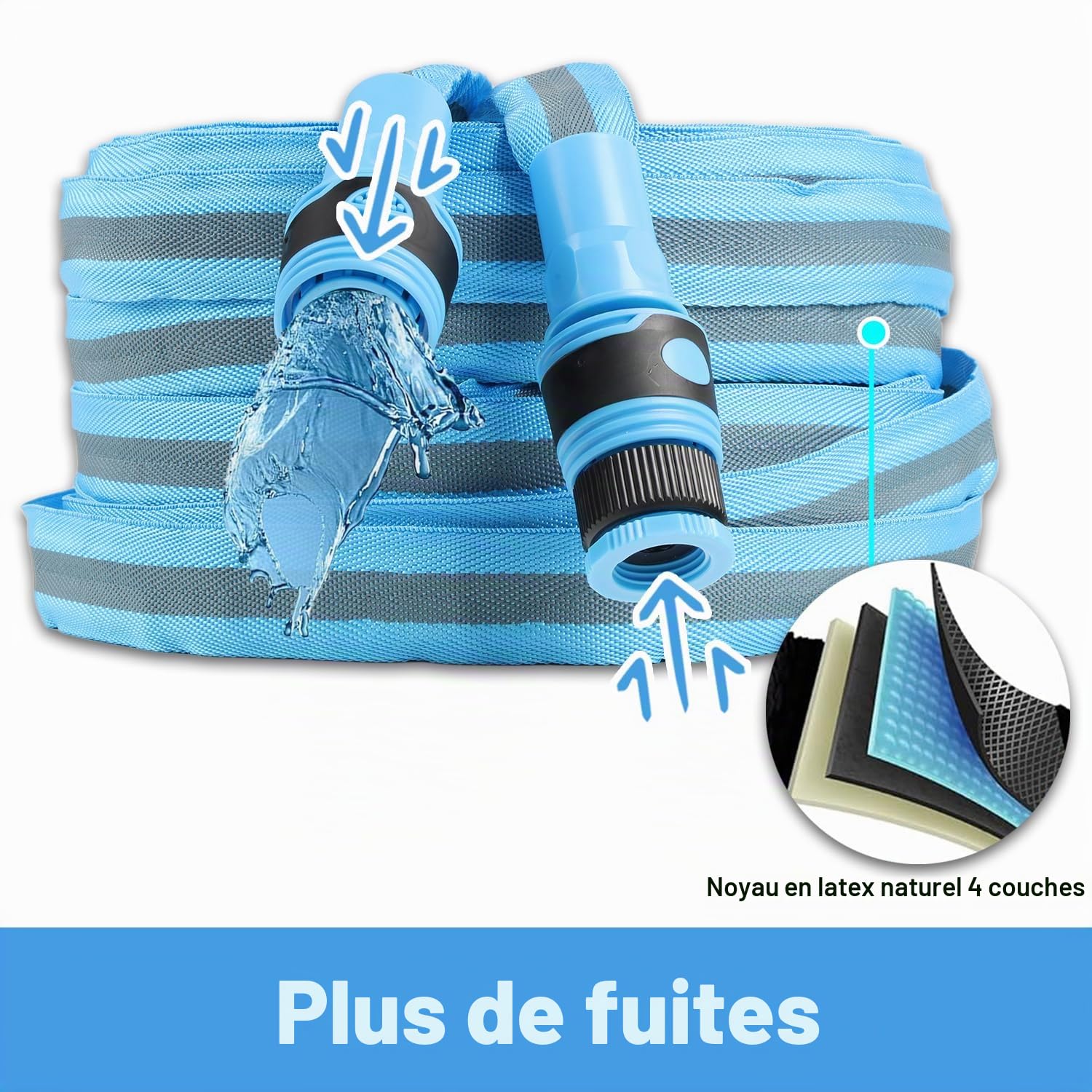HERZO Tuyau d'Arrosage Flexible 30m, Anti-Torsion et Résistant, avec Pistolet d'Irrigation à 7 Jets, Idéal pour Jardin et Nettoyage (100FT)