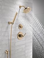 Vista 2 de Delta Saylor Sistema de ducha dorado cepillado de 3 ajustes, incluye cabezal de ducha, ducha de mano, mango de ducha, desviador de ducha y kit