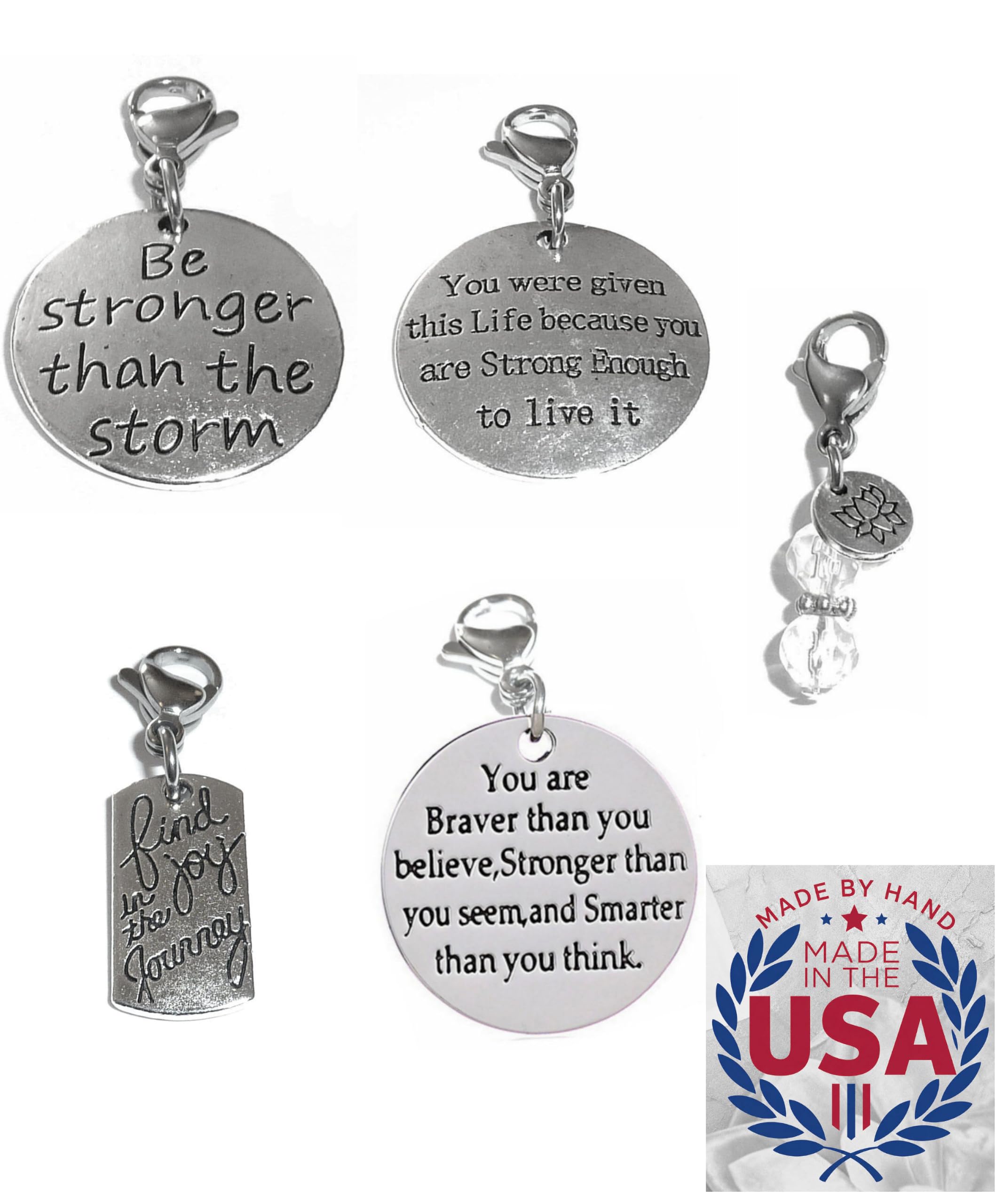 Hidden Hollow Beads 4 Clip On Charms for Purse, Handbag, Keychain, Zipper Pull, Backpack, Jewelry Accessory, USA