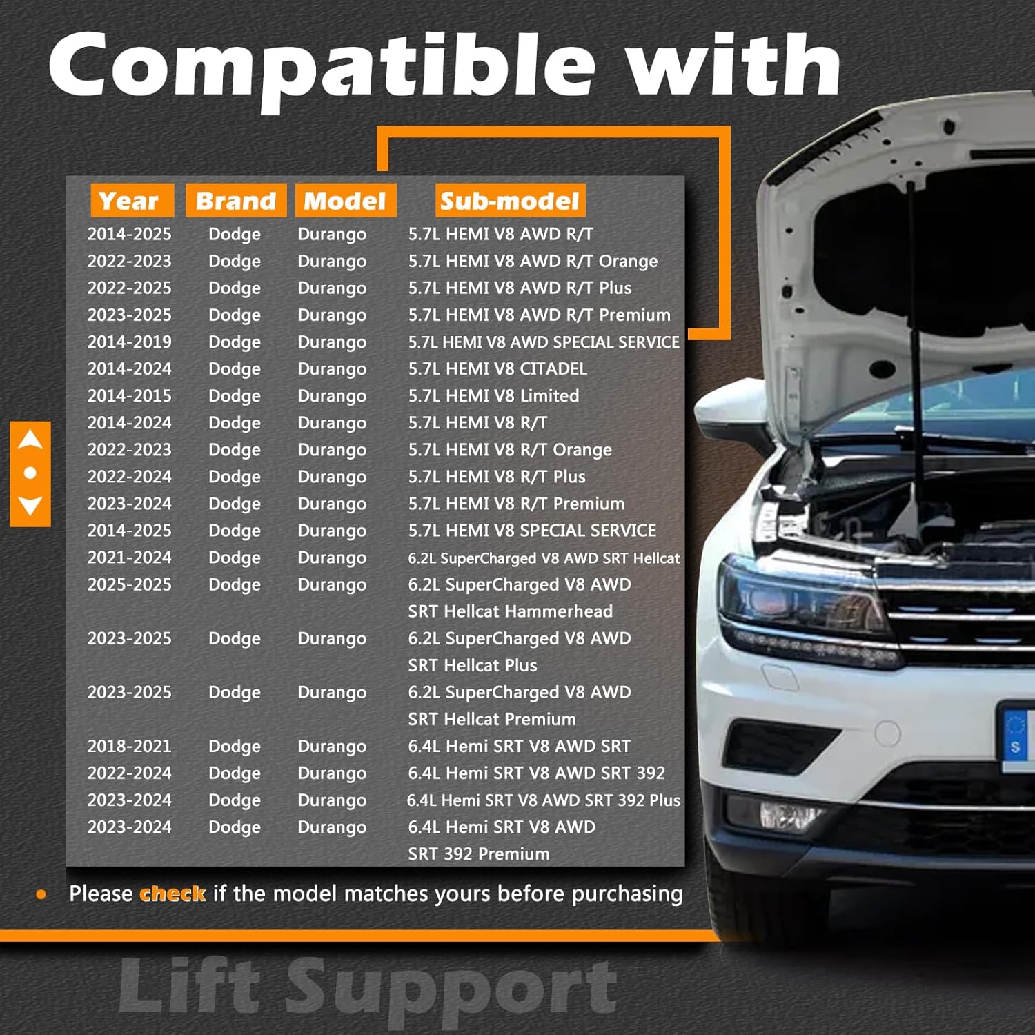 2 Pcs 26.4 in Liftgate Trunk Struts Lift Supports Compatible with Dodge 11-21 Durango with Power Liftgate Shock Gas Spring Cylinder Rear Back Tailgate Hatch Replaces 68193872AD 68193872AA 68193872AB