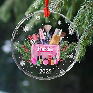 Personalized Makeup Christmas Ornament, Custom Beauty Glass Keepsake, Te...