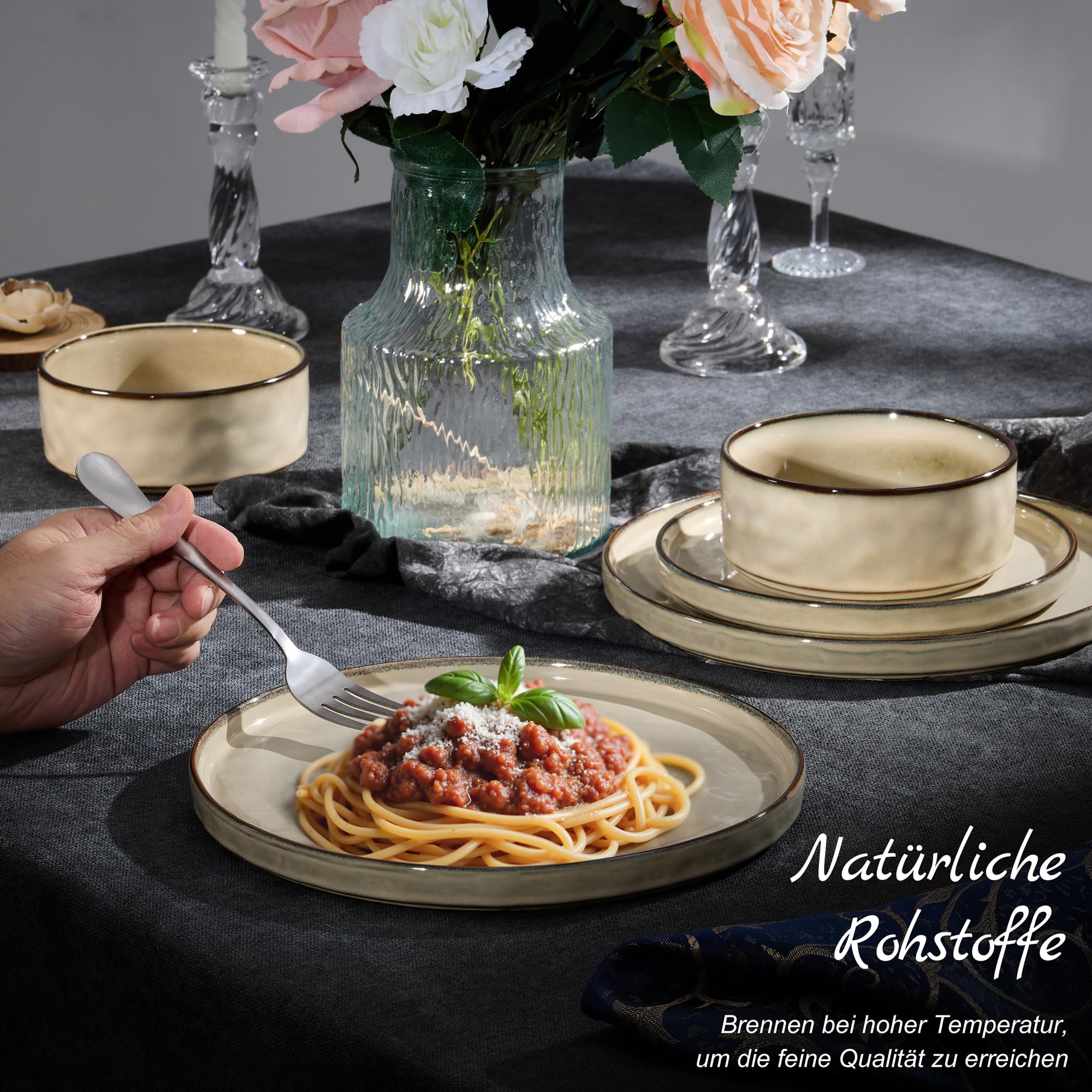 Homikit 12-teiliges Geschirrset - Service Für 4 Personen In Khaki