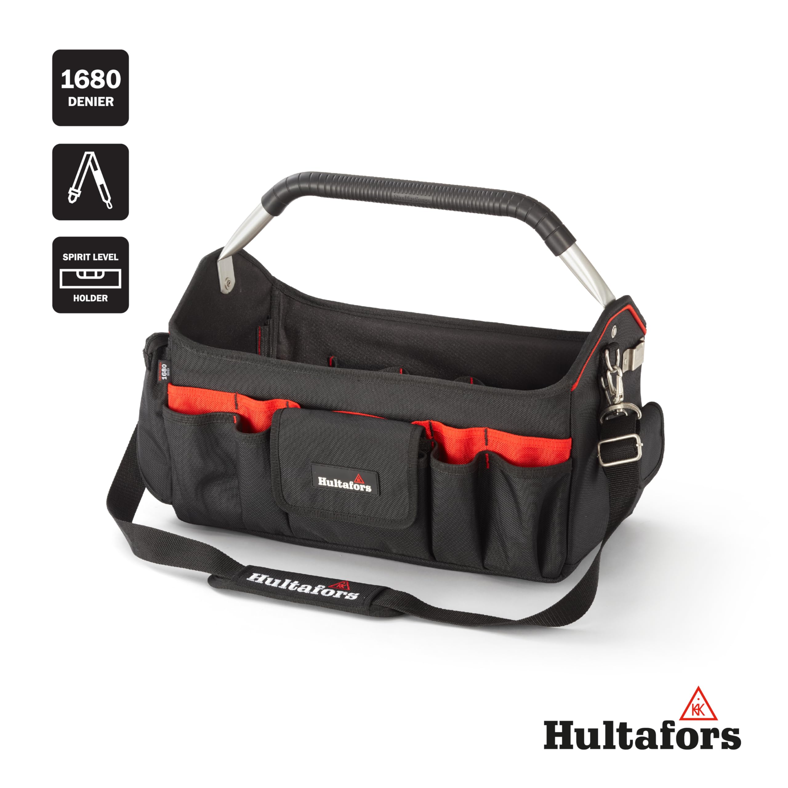 Hultafors 590140 Porte-outils ouvert avec 35 compartiments avec bandoulière réglable pour ranger et transporter des outils
