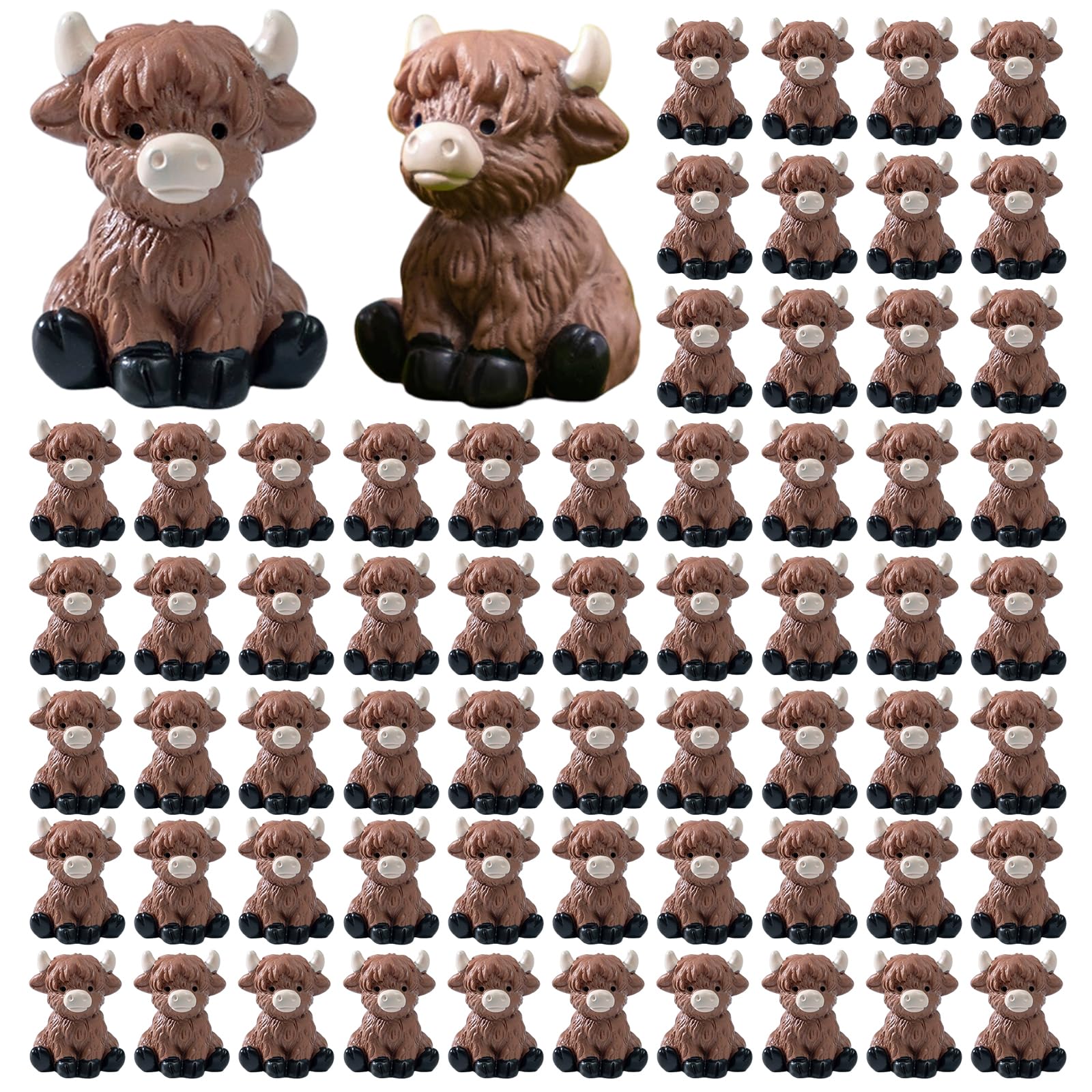 Grsrkep Brown 100Pcs Mini Highland Cow Figurine Funny Mini Cows Realistic Tiny Resin Animals For Landscape Office Garden Desk Party Tabletop Decor 0.87X1.10 Inch