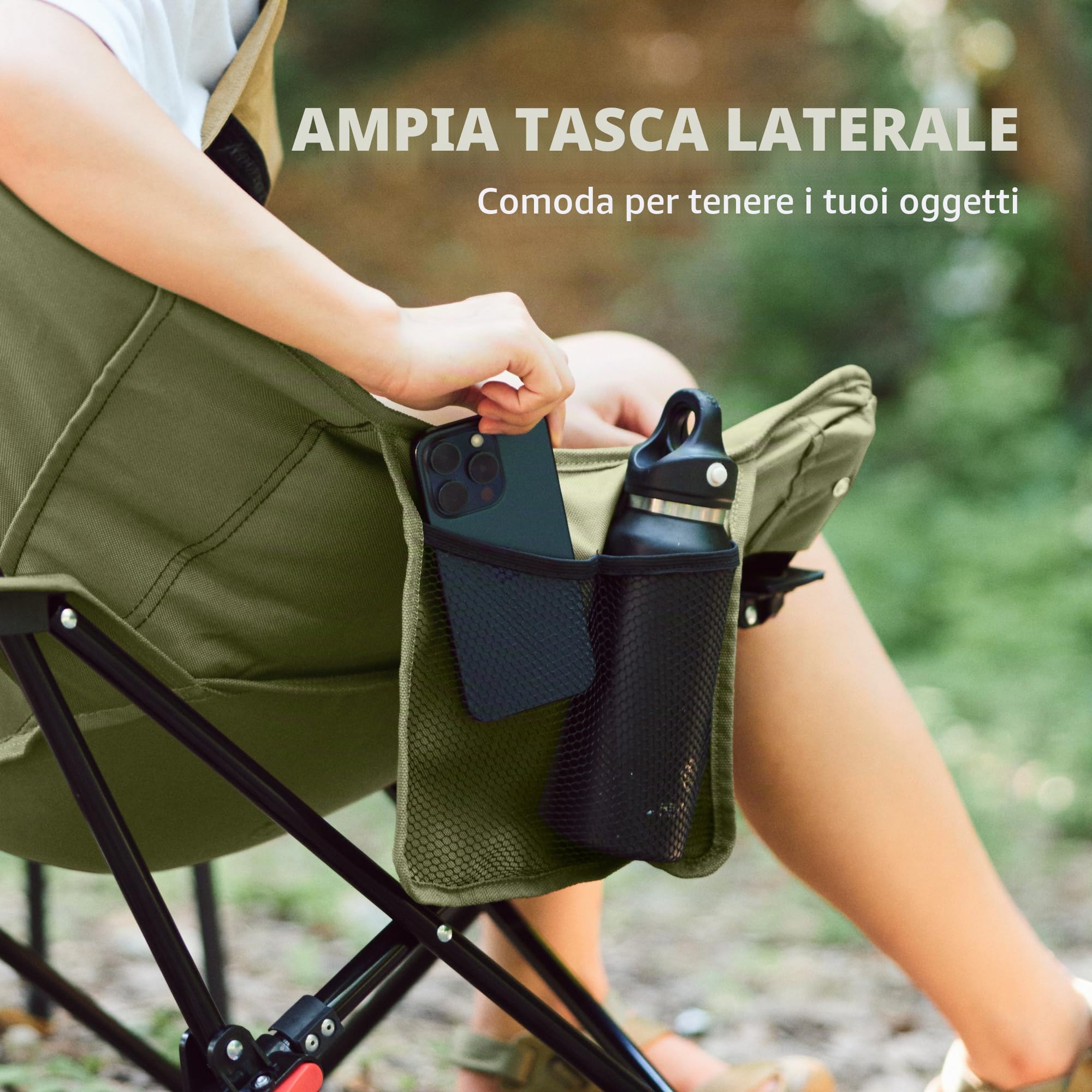 Naturehike Sedie da campeggio di lusso per adulti, portatili, resistenti, con schienale alto, sovradimensionate, pieghevoli, comode, imbottite, 3 cm, caricabili, 120 kg, campo regolabile (verde)