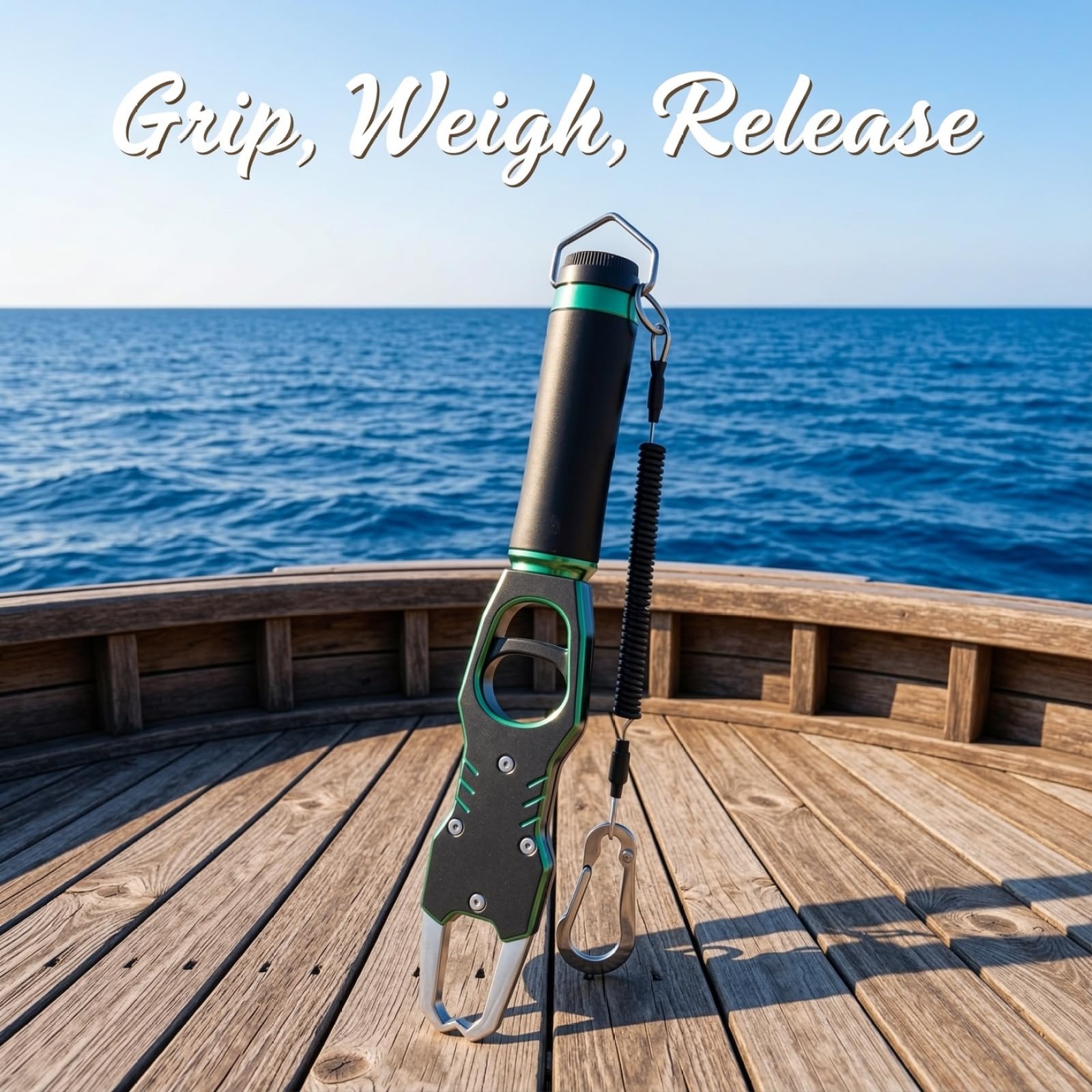 Fischlippenzange mit Skala, Aluminium-Fischgreifer mit 360° Drehgriff und rutschfestem Griff, sofortiges Wiegen bis 39,7 lbs/18 kg, 11 in/28 cm Fischzange mit Lanyard und Karabiner