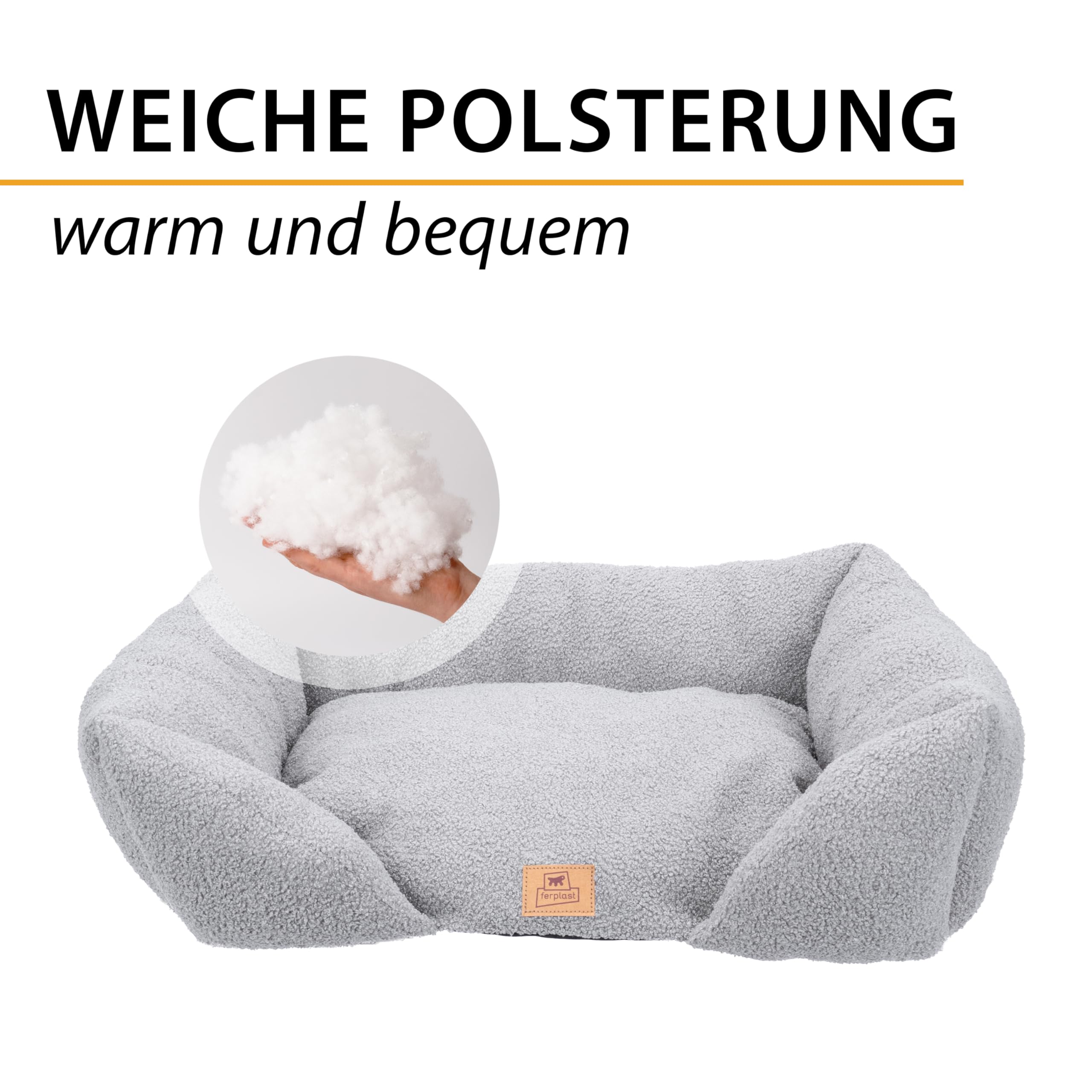 Ferplast Hundebettkissen für mittelgroße Hunde, Katzenbett, waschbarer synthetischer Bouclé-Stoff, weiche Polsterung, 78 x 56 x H 22 cm, Grau