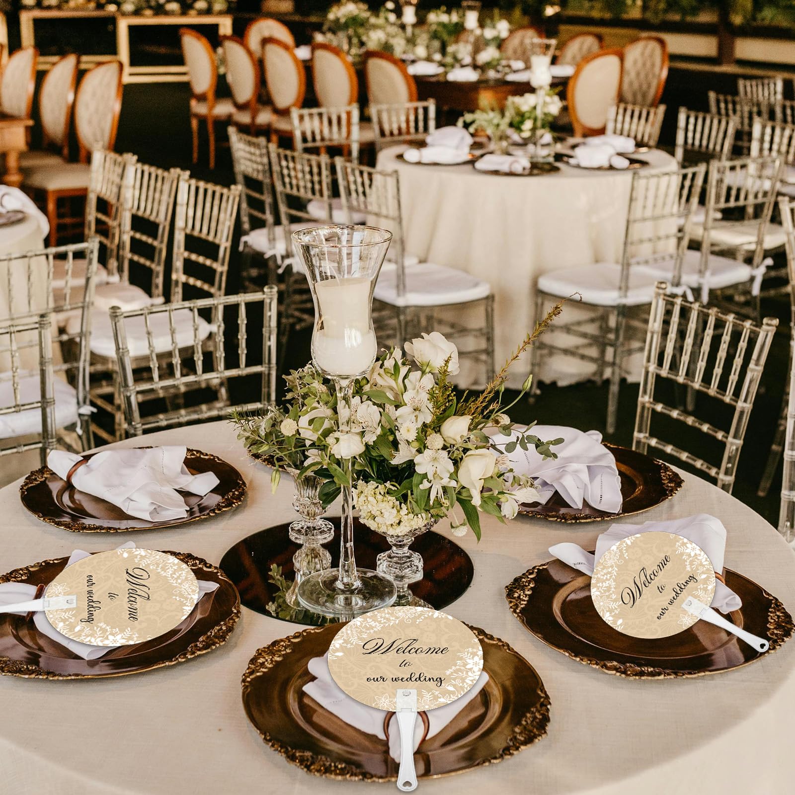 100 Stück Hochzeitsfächer für Gäste, Großpackung Willkommen bei unserer Hochzeit, Kunststoff-Handfächer für Zeremonie, Brautparty, Party, Dekoration, Willkommensbeutel, Füllmaterial (Spitze)