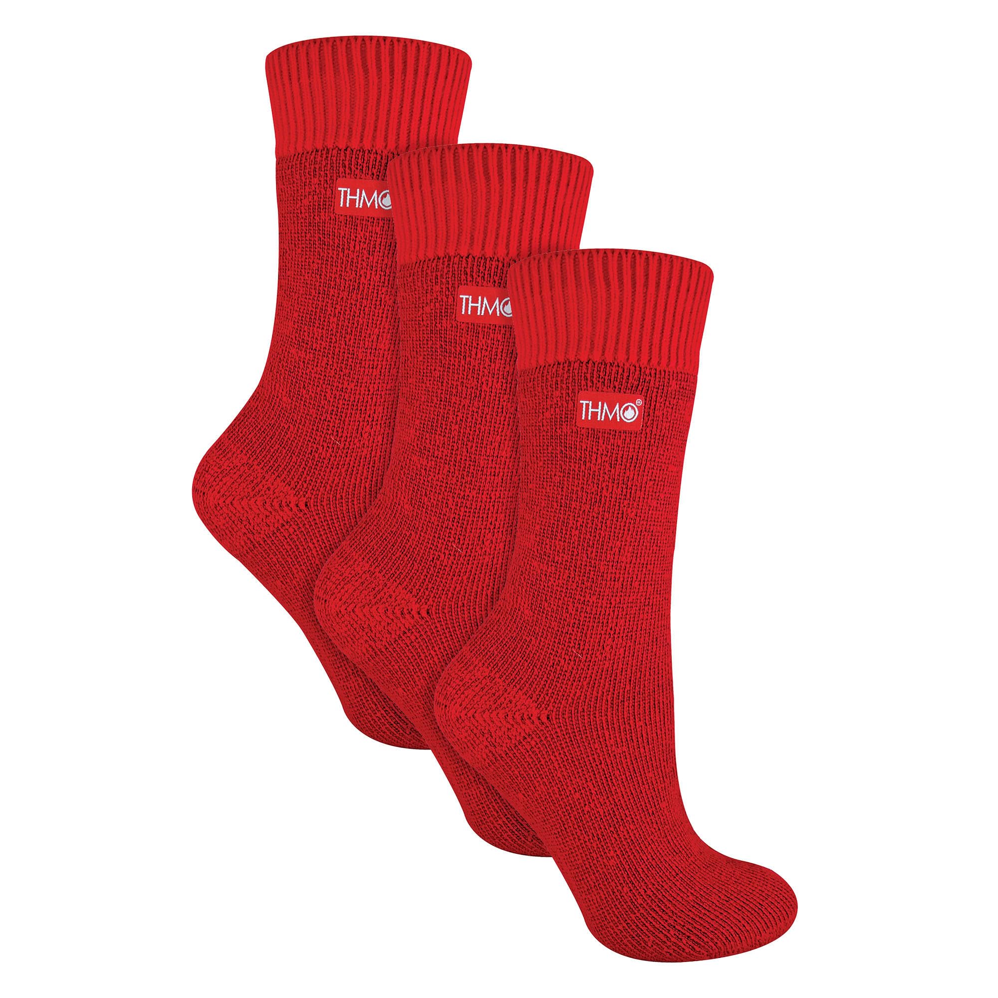 Thmo Women's Red - 3 Pack Multipack Thick Winter Warm Socks With Comfort Top (4-8, )