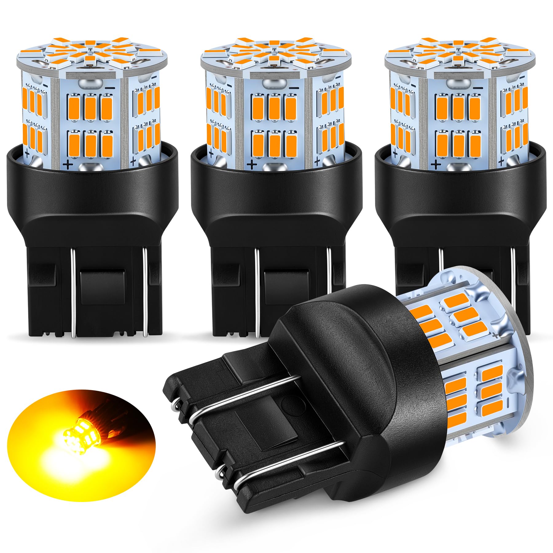 iFunyLED 4PCS 7443 LED Bulb Turn Signal Light 12V-24V Super Bright 7440 T20 LED Replacement Light Kit Set for Car Tail Brake Turn Signal Blinker Lights - Amber Yellow