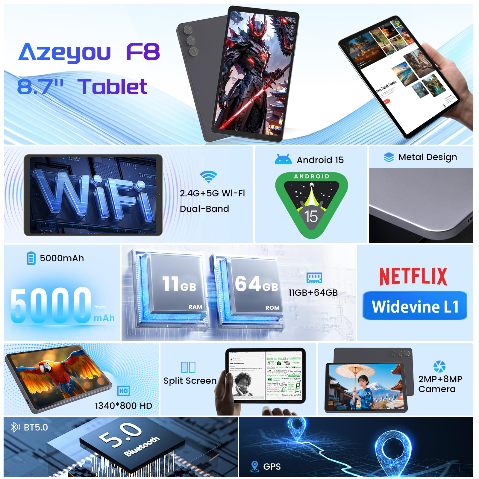 Amazon.com : Azeyou Mini Tablet 8.7 inch Android 15 Tablet 11GB
