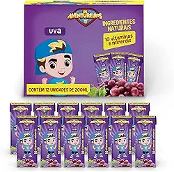 AVENTUREIROS - Néctar de Uva em Caixinha - Sem Ingredientes Artificiais, Sem Glúten - Contém 10 Vitaminas e Minerais, Ingredientes Naturais - Vegano - Pack 12 x 200ml