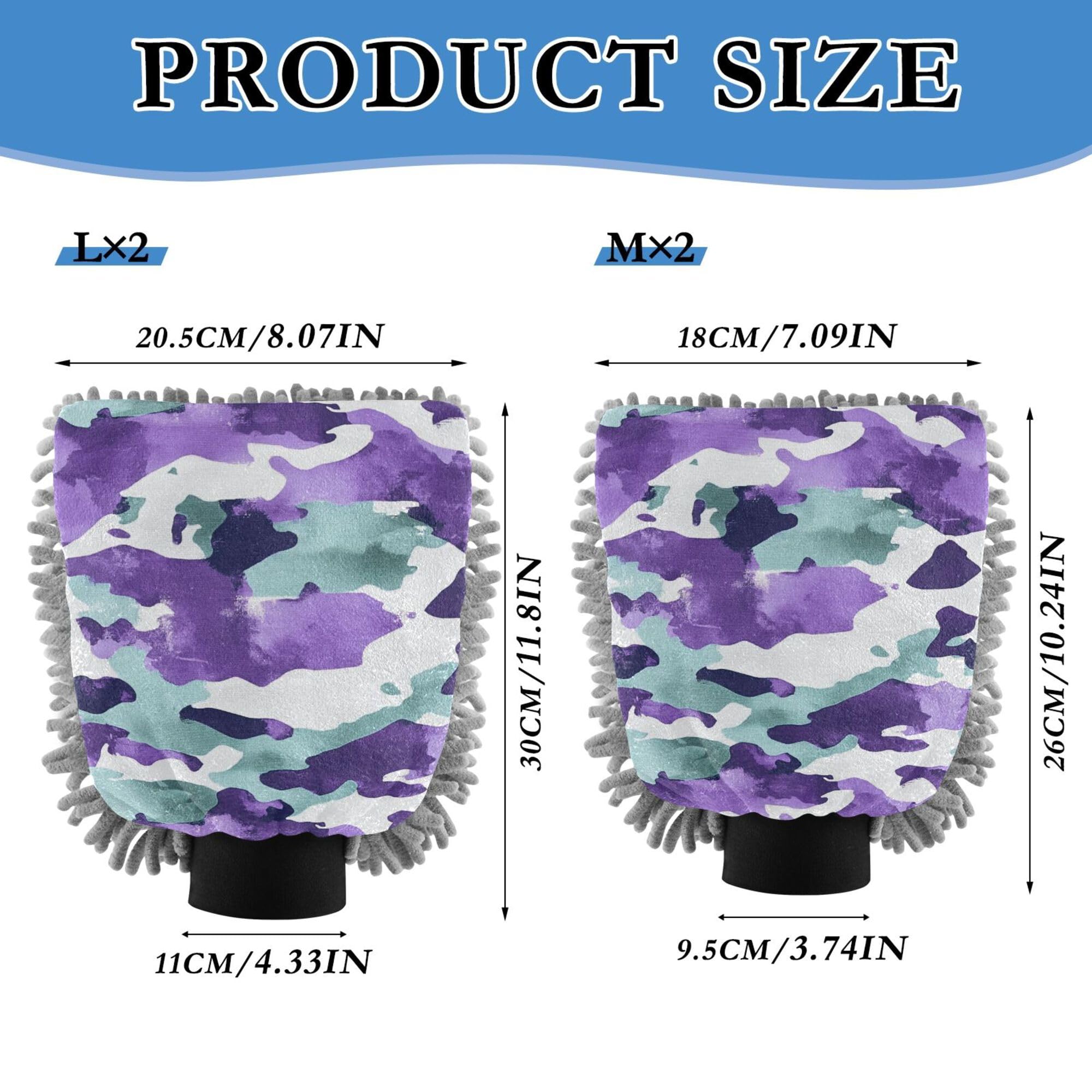 Wudan Army Purple Camouflage Car Wash Mitt 11.8'' Car Clean Gloves Scratch-Free Cleaning Mitten for Wash Drying
