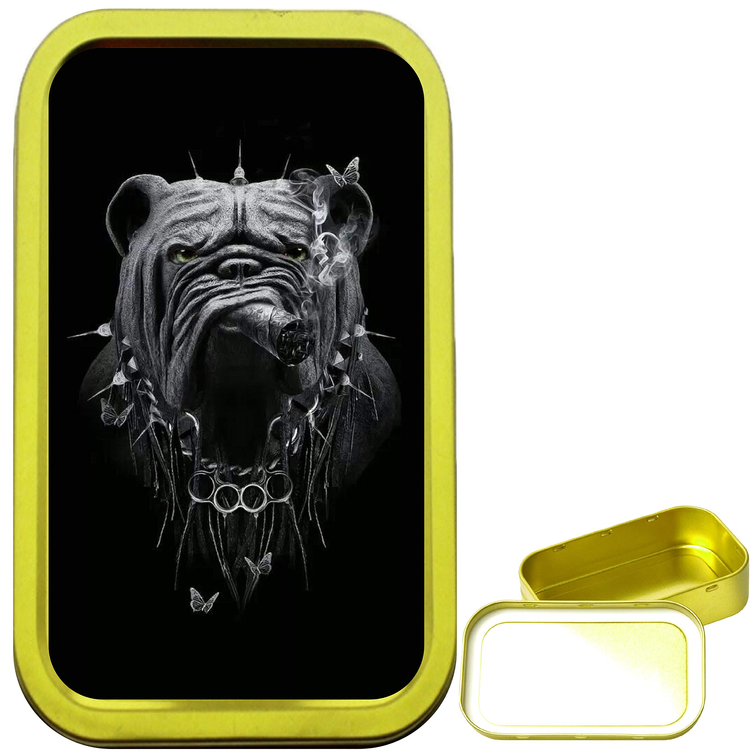 Teez Gold Smoking Bulldog 1Oz Tobacco Tin, Airtight Sealed Tobacco Tin