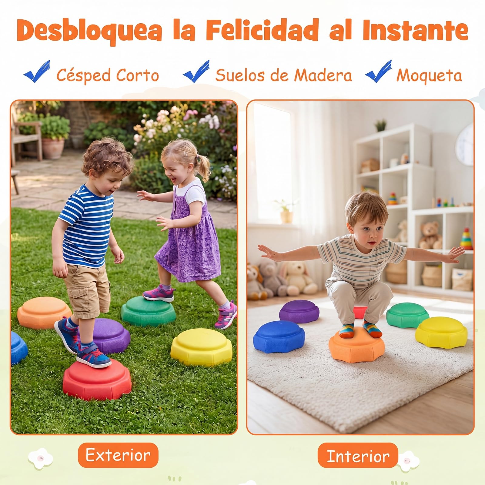 COSTWAY 6 Piedras de Equilibrio para Niños, Juguetes Sensoriales Apilables | que Fomenta el Equilibrio, Motricidad, Coordinación, Juego de Psicomotricidad Infantil para Interior y Exterior