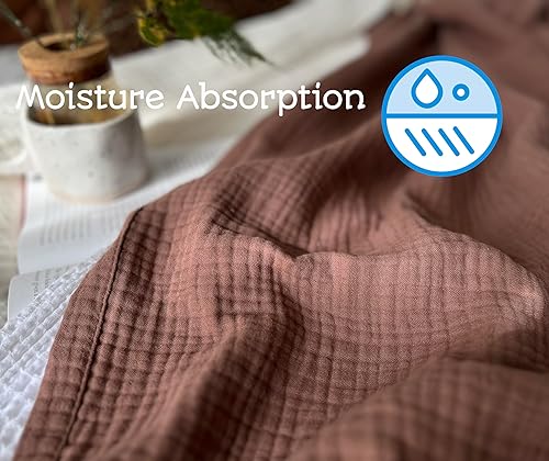 Miniatura 7 de Manta de muselina 100% de algodón orgánico de 60 x 80 pulgadas para sofá, adultos, cama, 4 capas prelavadas teñidas de plantas, transpirable, suave,