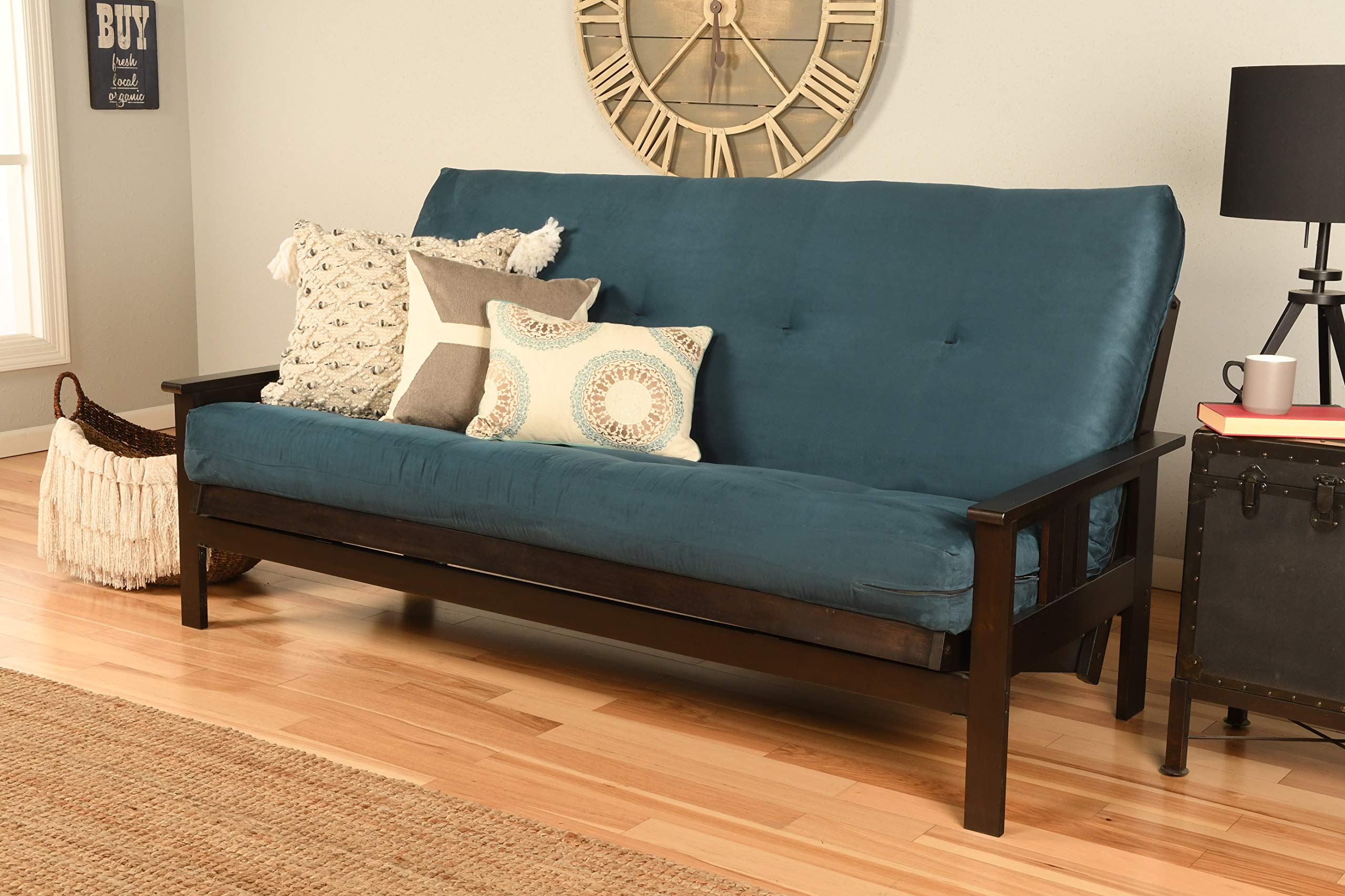 Kodiak Furniture Monterey Futon Set, No Drawers, with Espresso Base and Suede Navy Mattress
