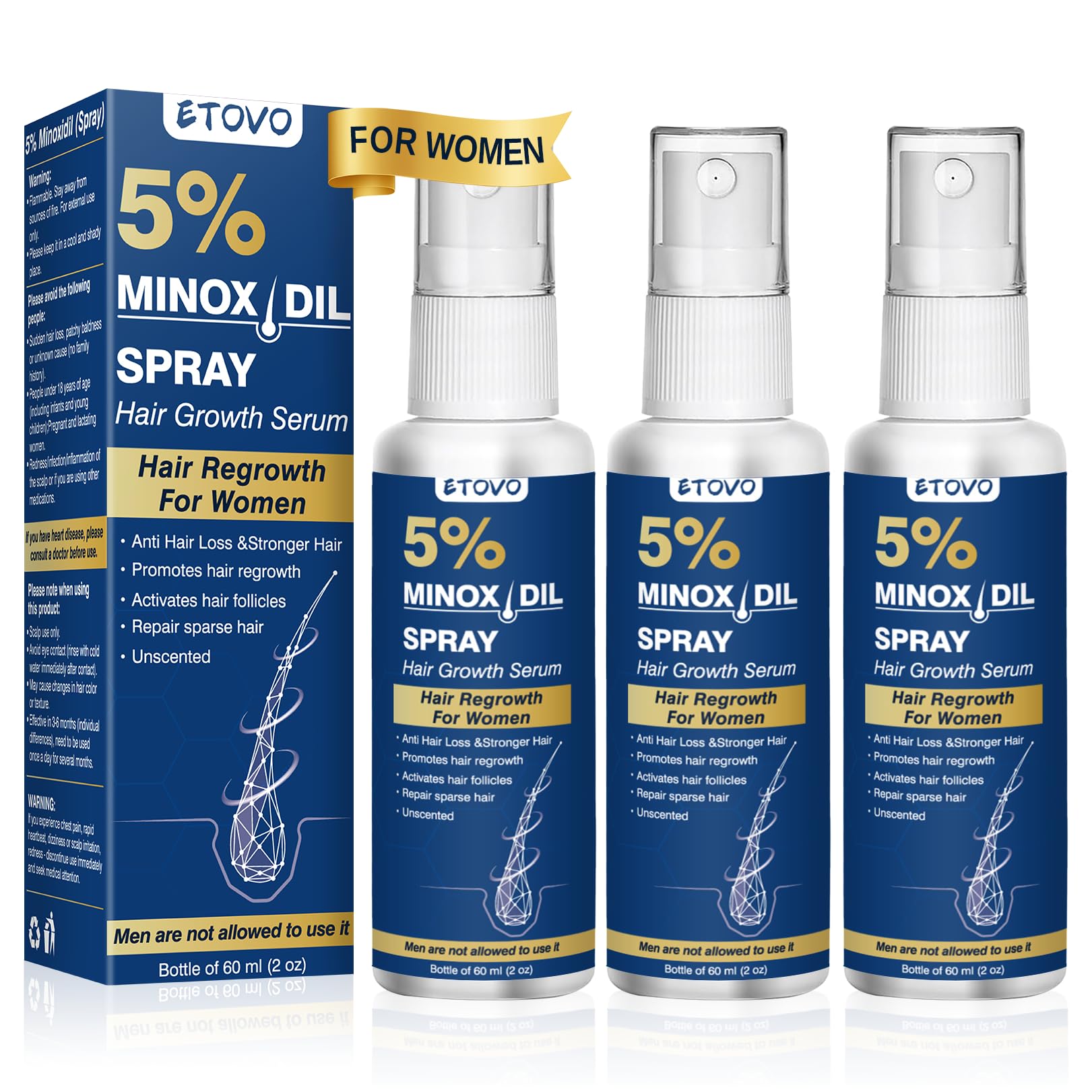 5 Minoxidil for Women Hair Growth Spray Serum Topical Minoxidil Hair Regrowth Thicker Prevent Hair Loss for Thickening