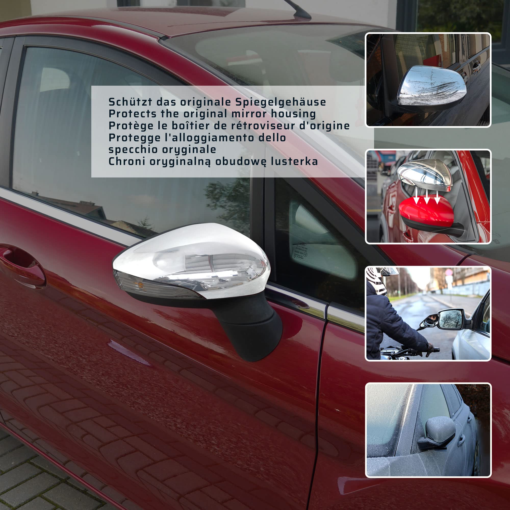 CHROMEMASTER | Calotta per gli specchietti esterni | Compatibile con VW T6, T6.1 Caravelle dal 2015 | Acciaio inossidabile; Le calotte donano un aspetto unico all'auto e proteggono dai danni
