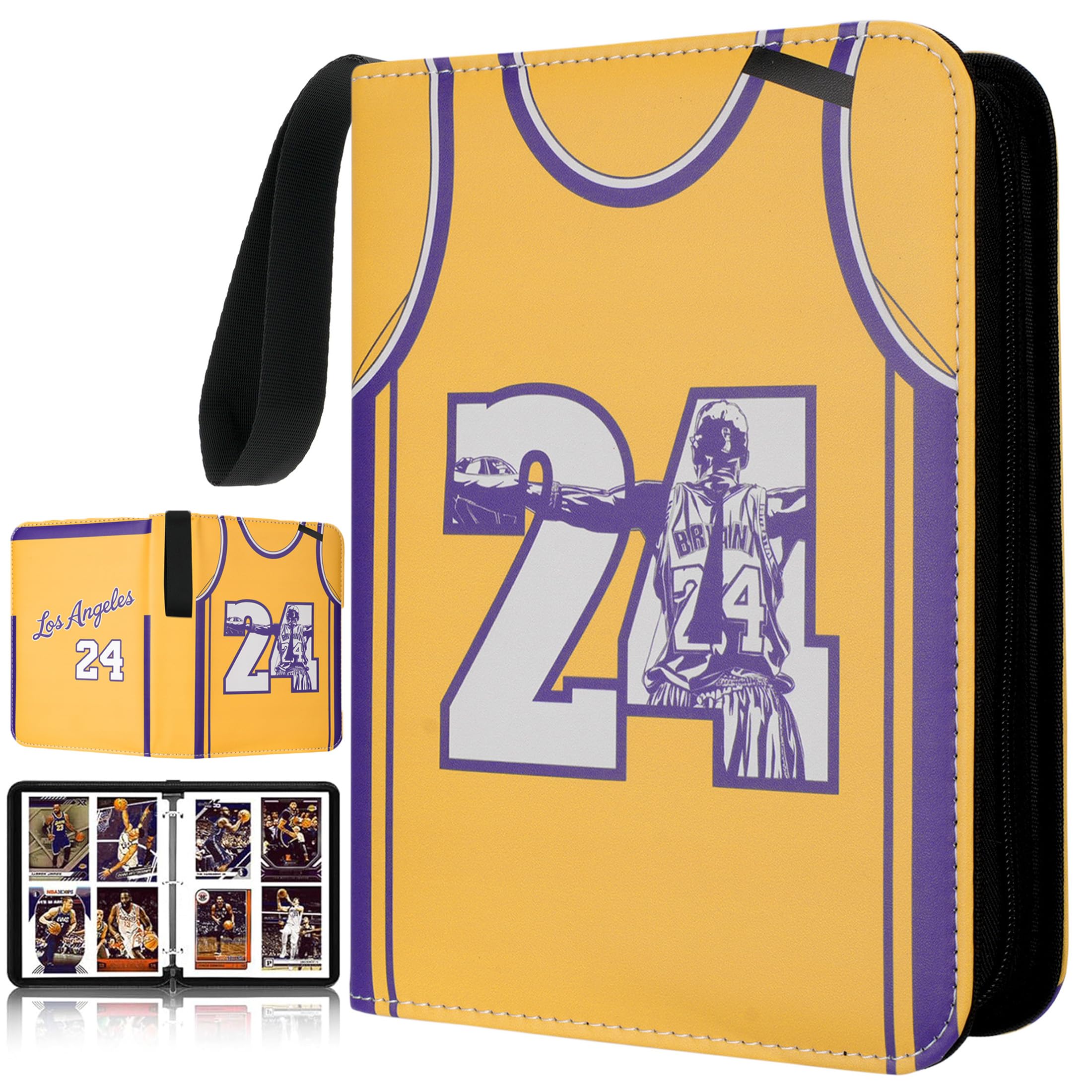HBK Basketball Card Binder 400 Pockets, Waterproof PU Leather Sports Card Holder with Zipper, 3-Ring Trading Card Album with 50 Removable Sheets, Yellow (KB24)