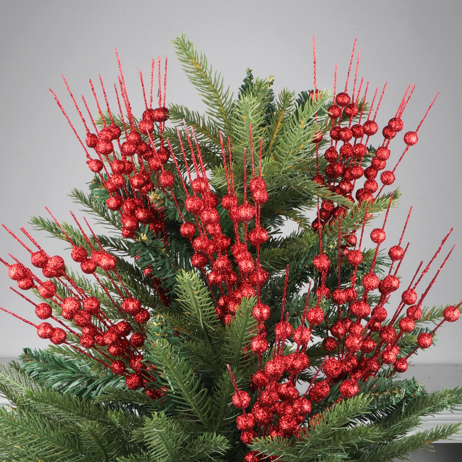 Fangoo 20pcs 18 Cm Baies Rouges Artificielles Branches Décoration De Baies Rouges Berries Houx Décoration De Baies D'arbre De Noël Pour Bricolage